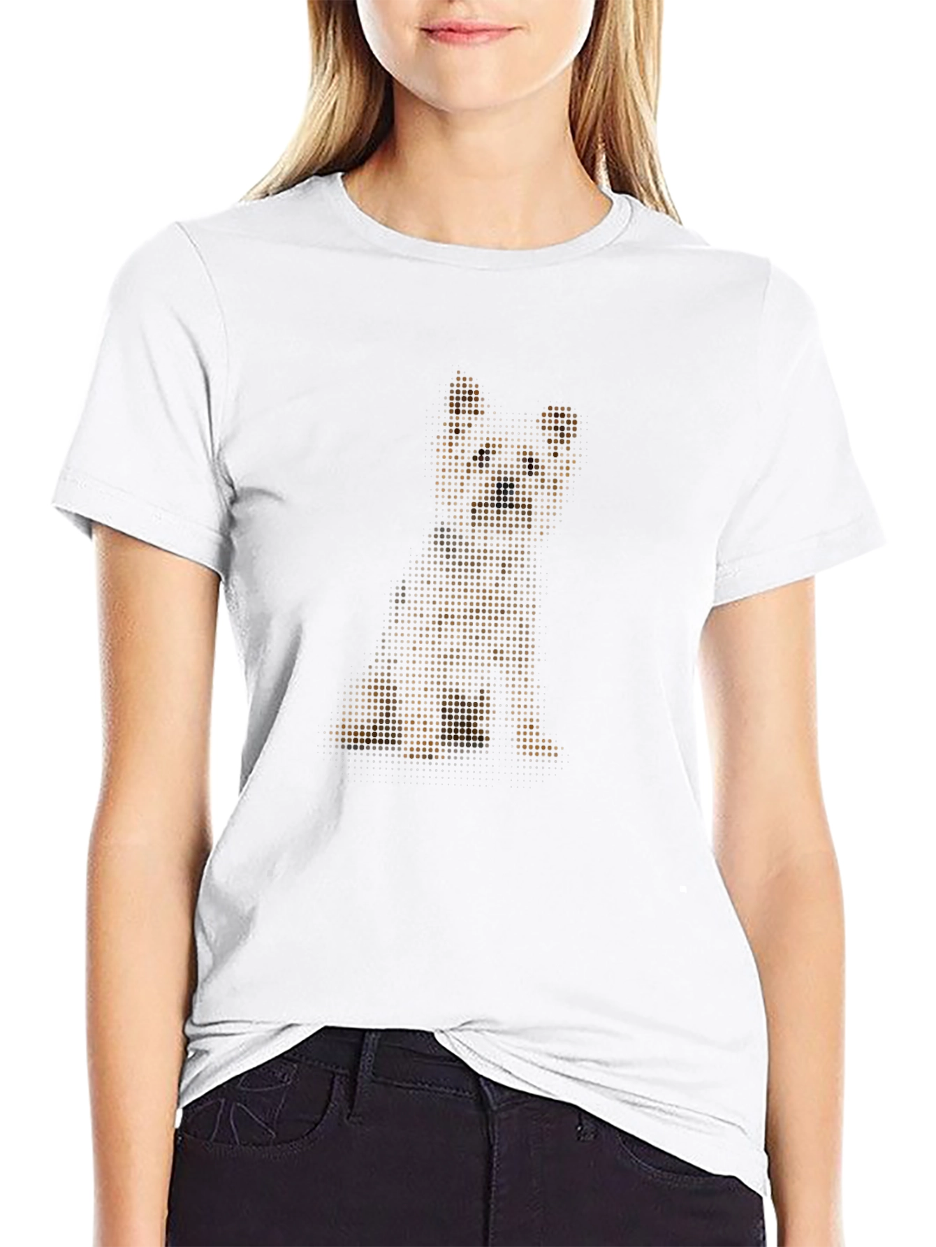 Pixelated Puppy Print Black T-Shirt
