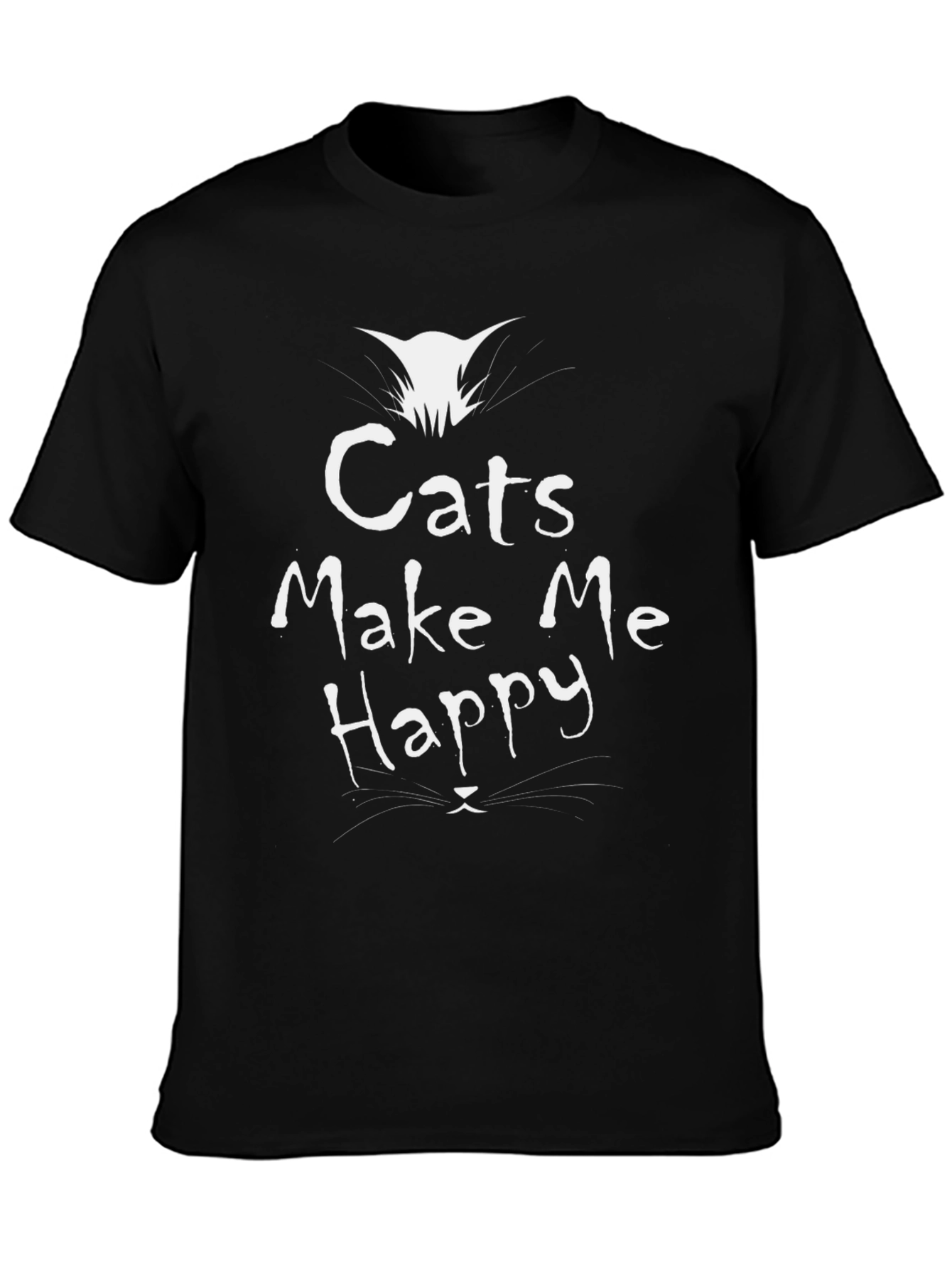 Cats Make Me Happy Graphic T-Shirt - Black