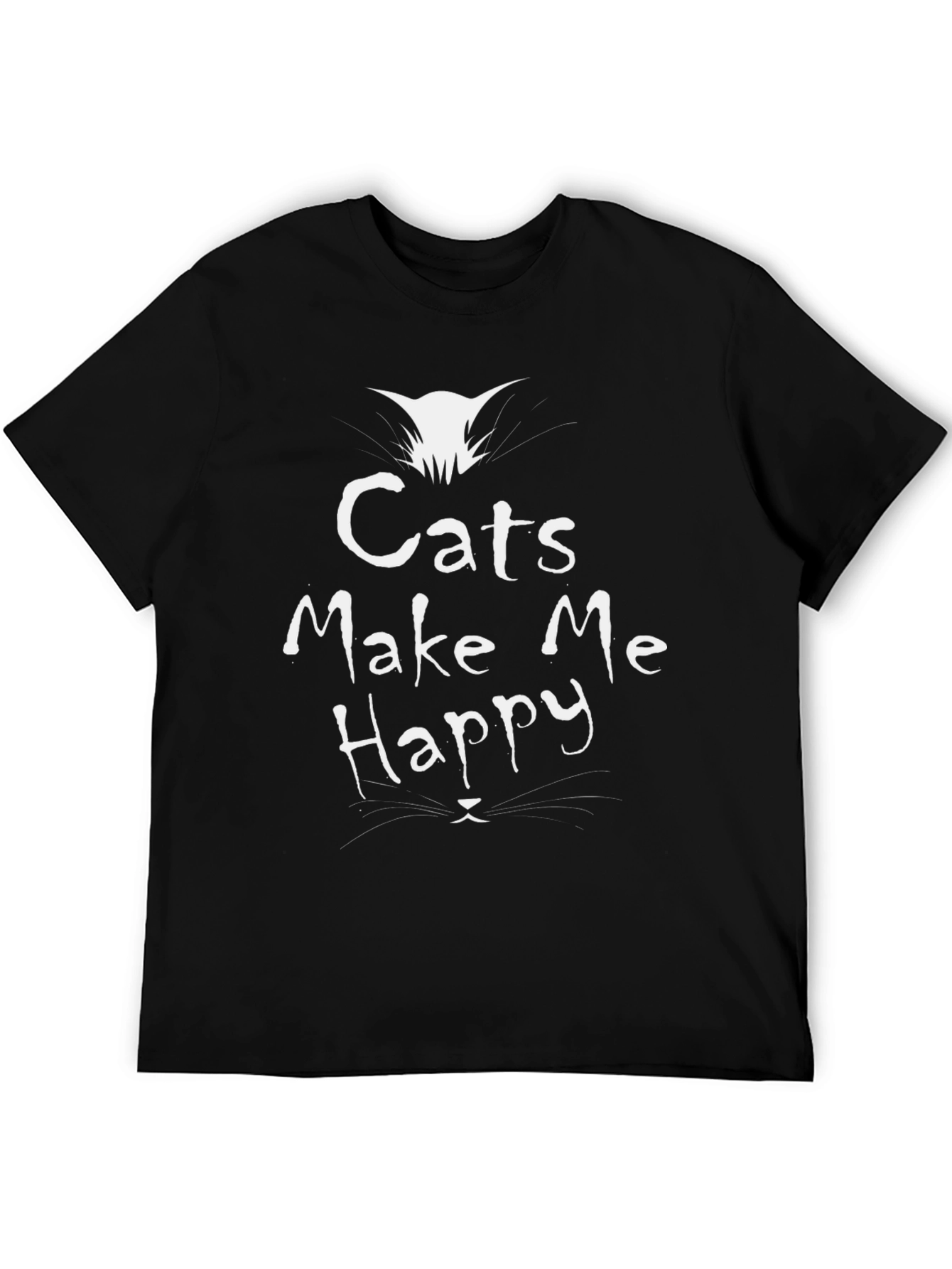 Cats Make Me Happy Graphic T-Shirt - Black