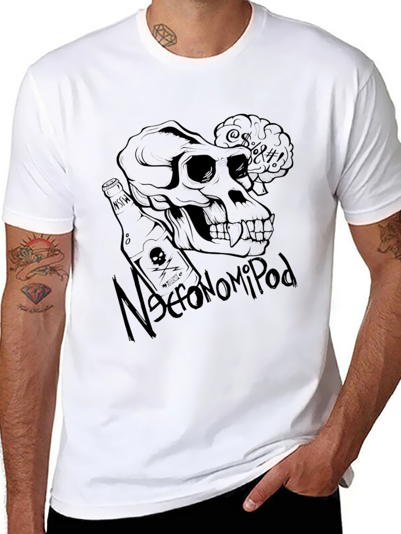 Black Necronomipod Skull Graphic T-Shirt