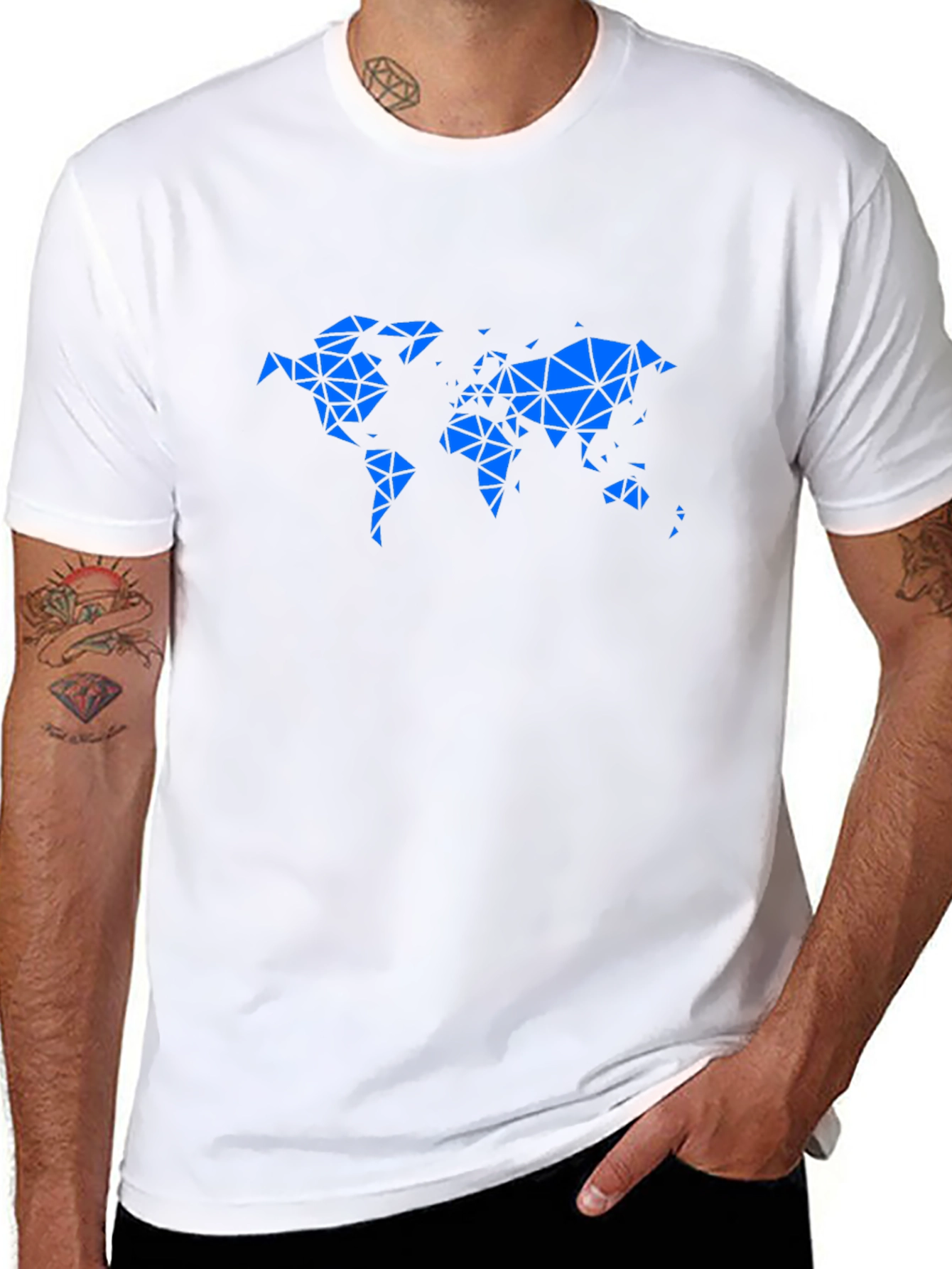 Geometric World Map Graphic Tee - Black