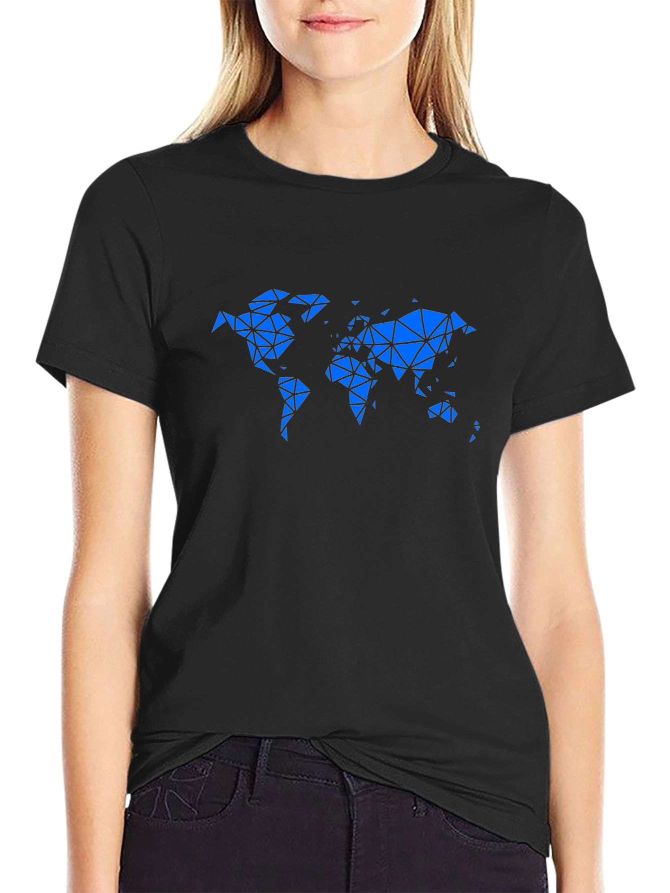 Geometric World Map Graphic Tee - Black