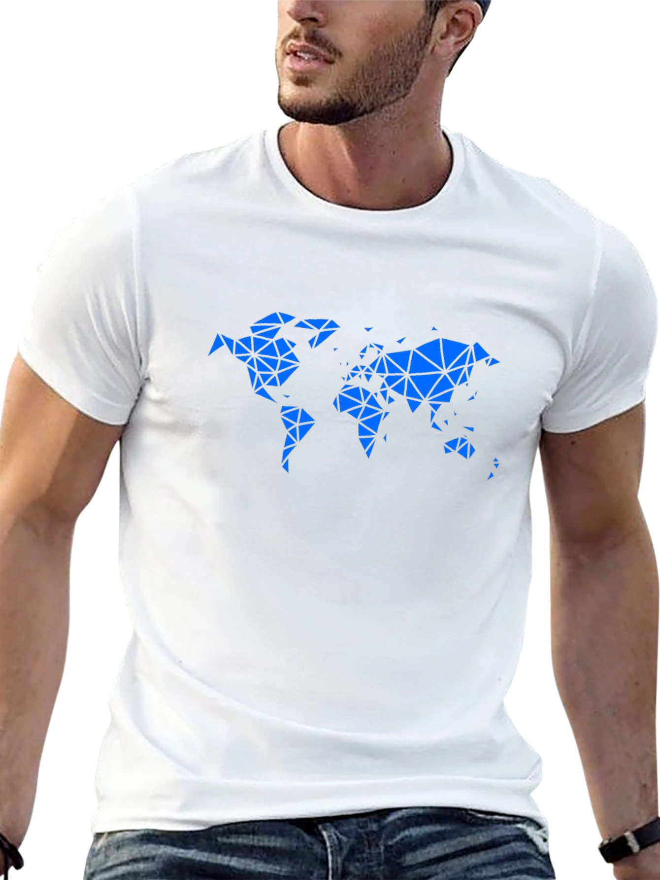 Geometric World Map Graphic Tee - Black