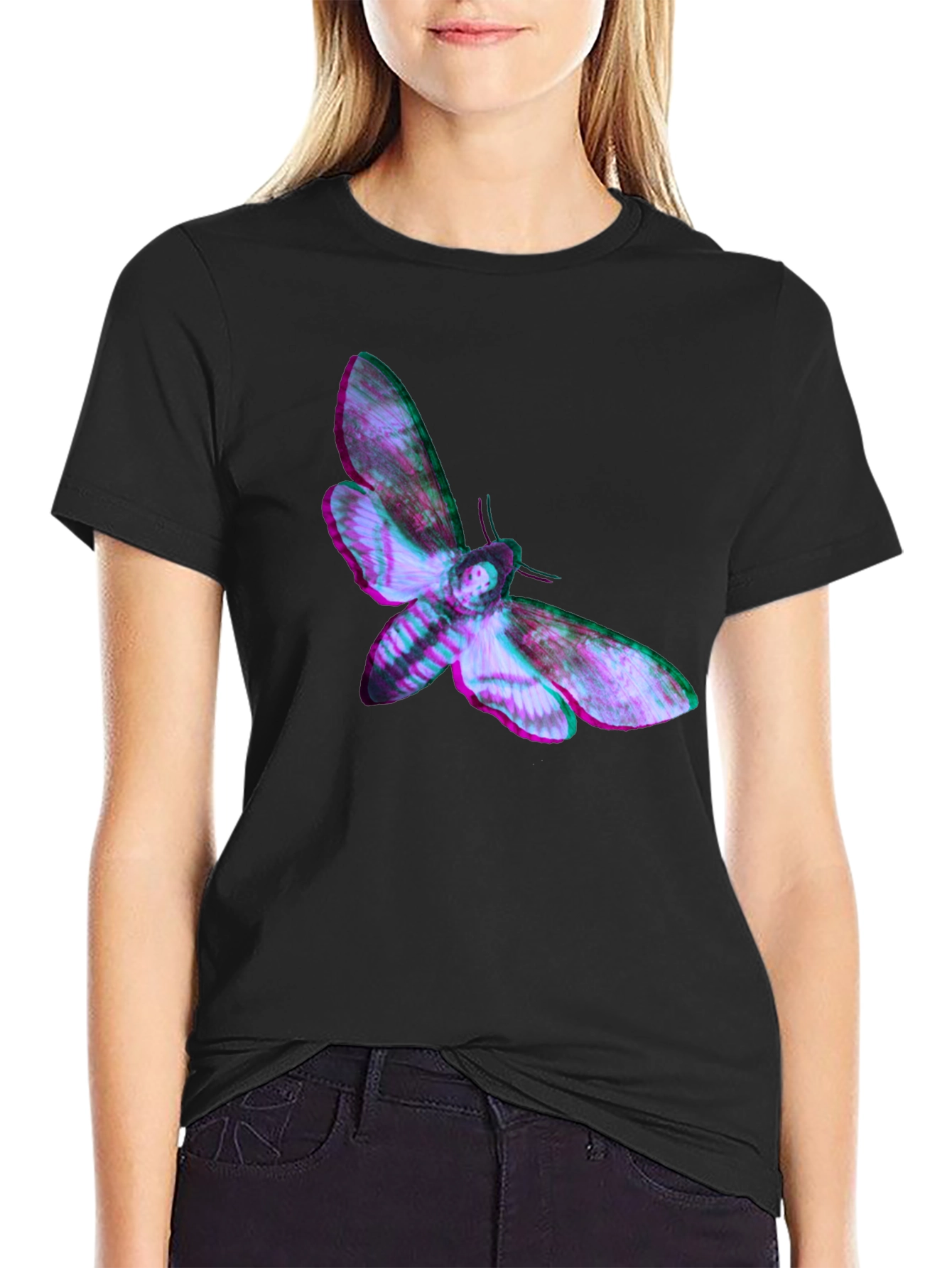 Moth Graphic Print Black T-Shirt