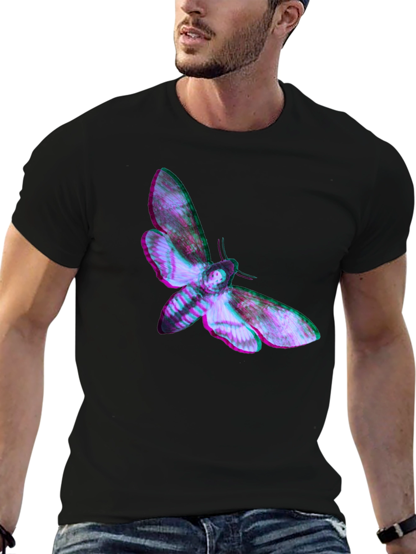 Moth Graphic Print Black T-Shirt