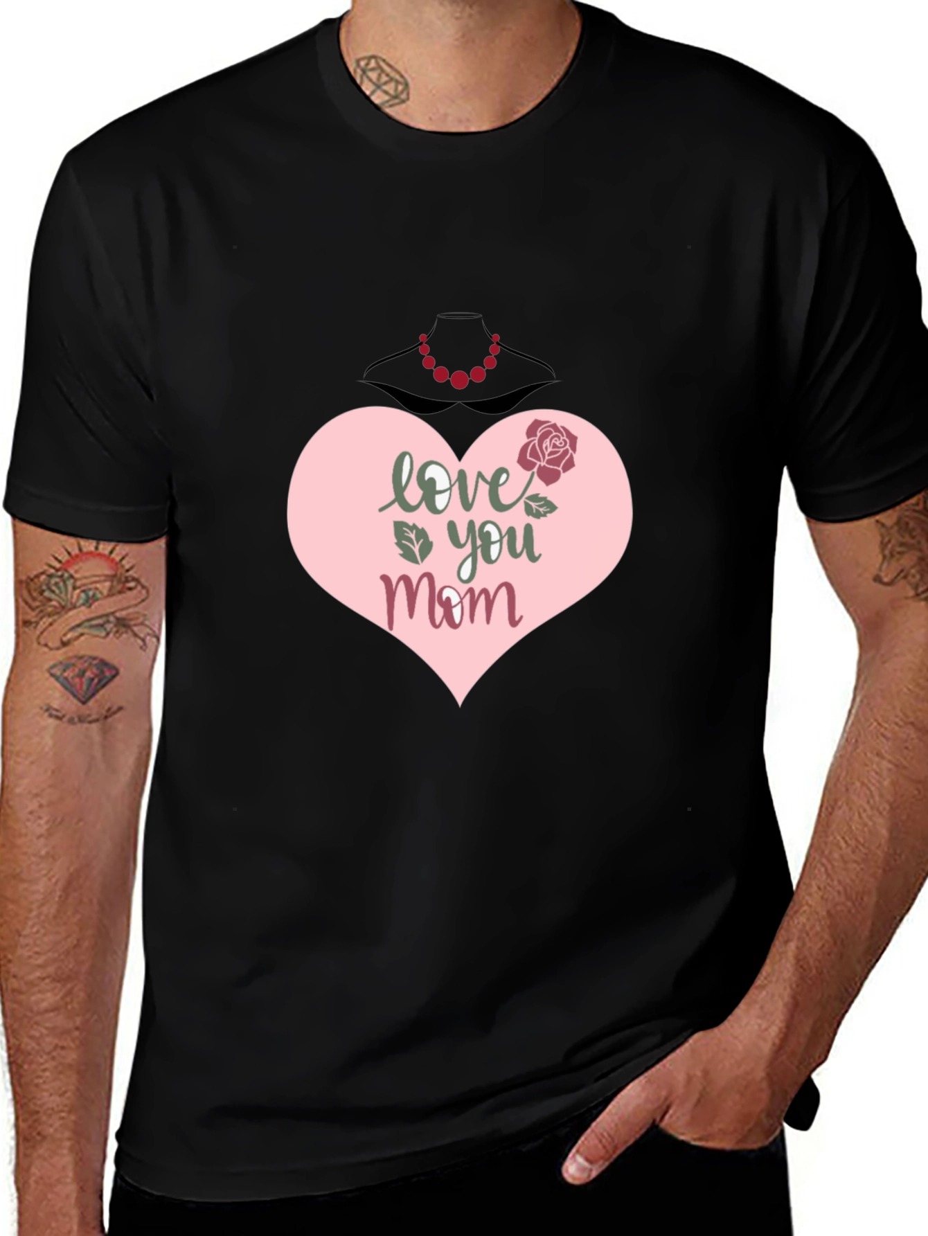 Love You Mom T-Shirt - Heart & Rose Design