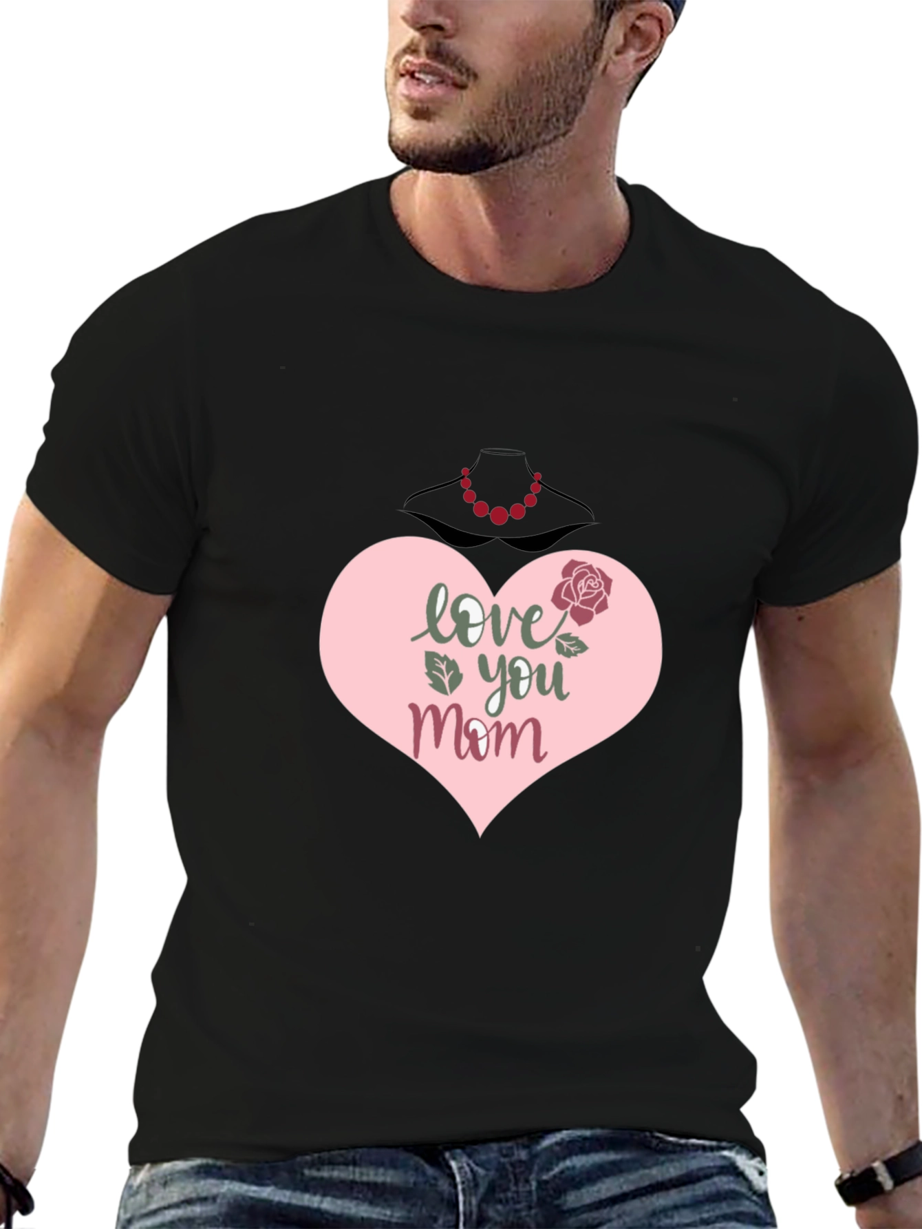 Love You Mom T-Shirt - Heart & Rose Design