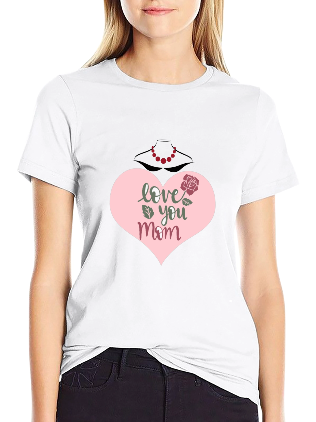 Love You Mom T-Shirt - Heart & Rose Design