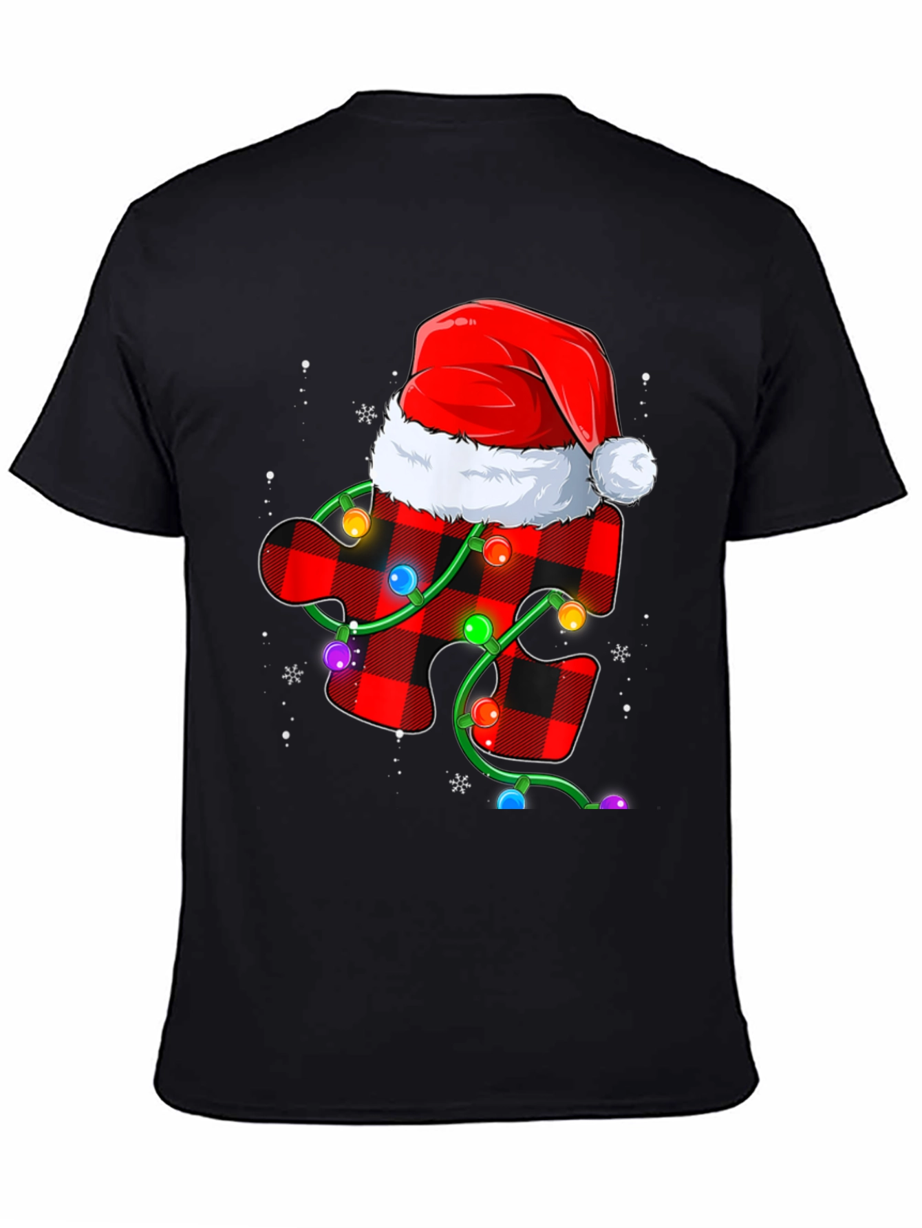 Christmas Autism Awareness Buffalo Plaid Puzzle T-Shirt