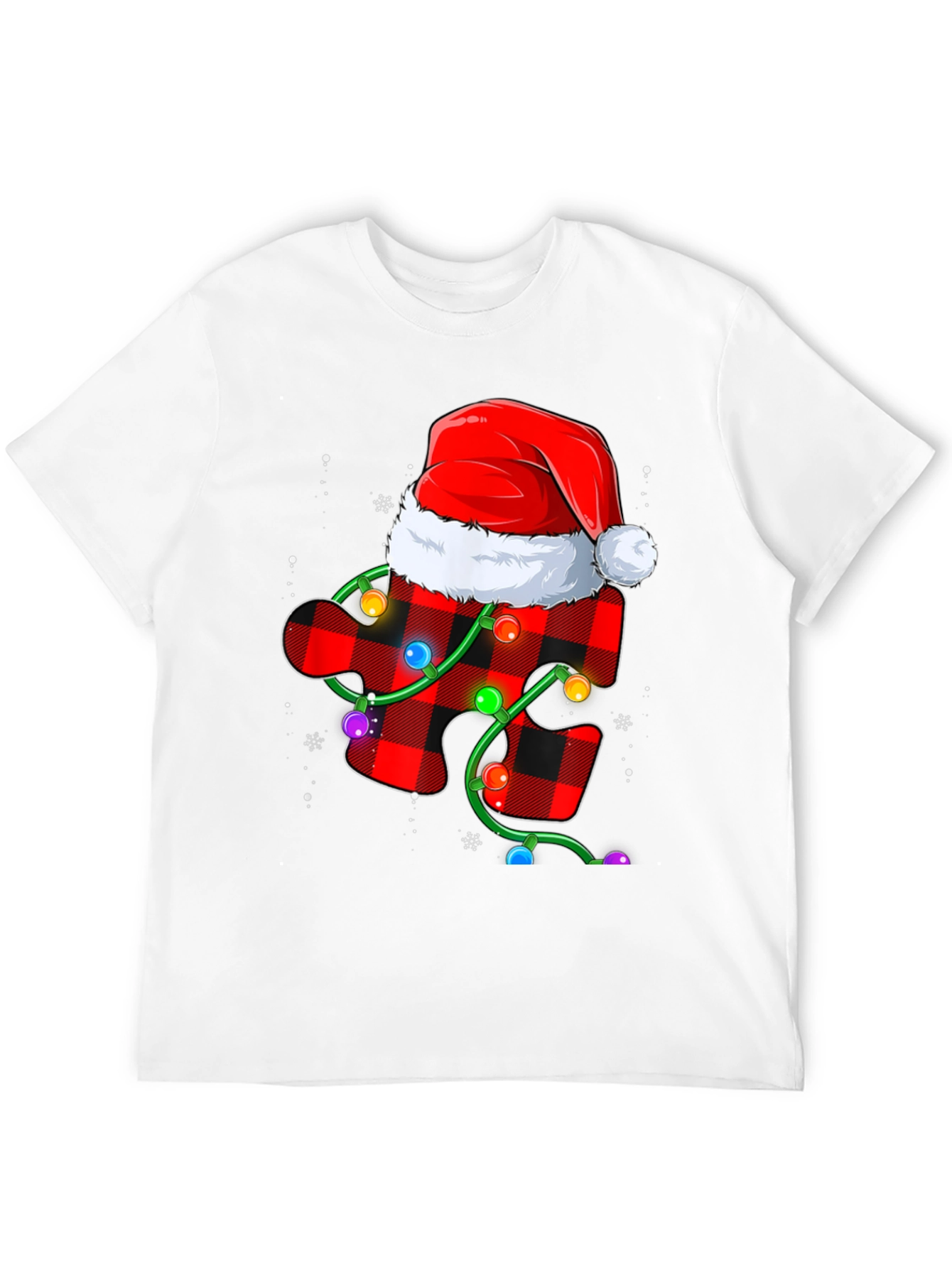 Christmas Autism Awareness Buffalo Plaid Puzzle T-Shirt