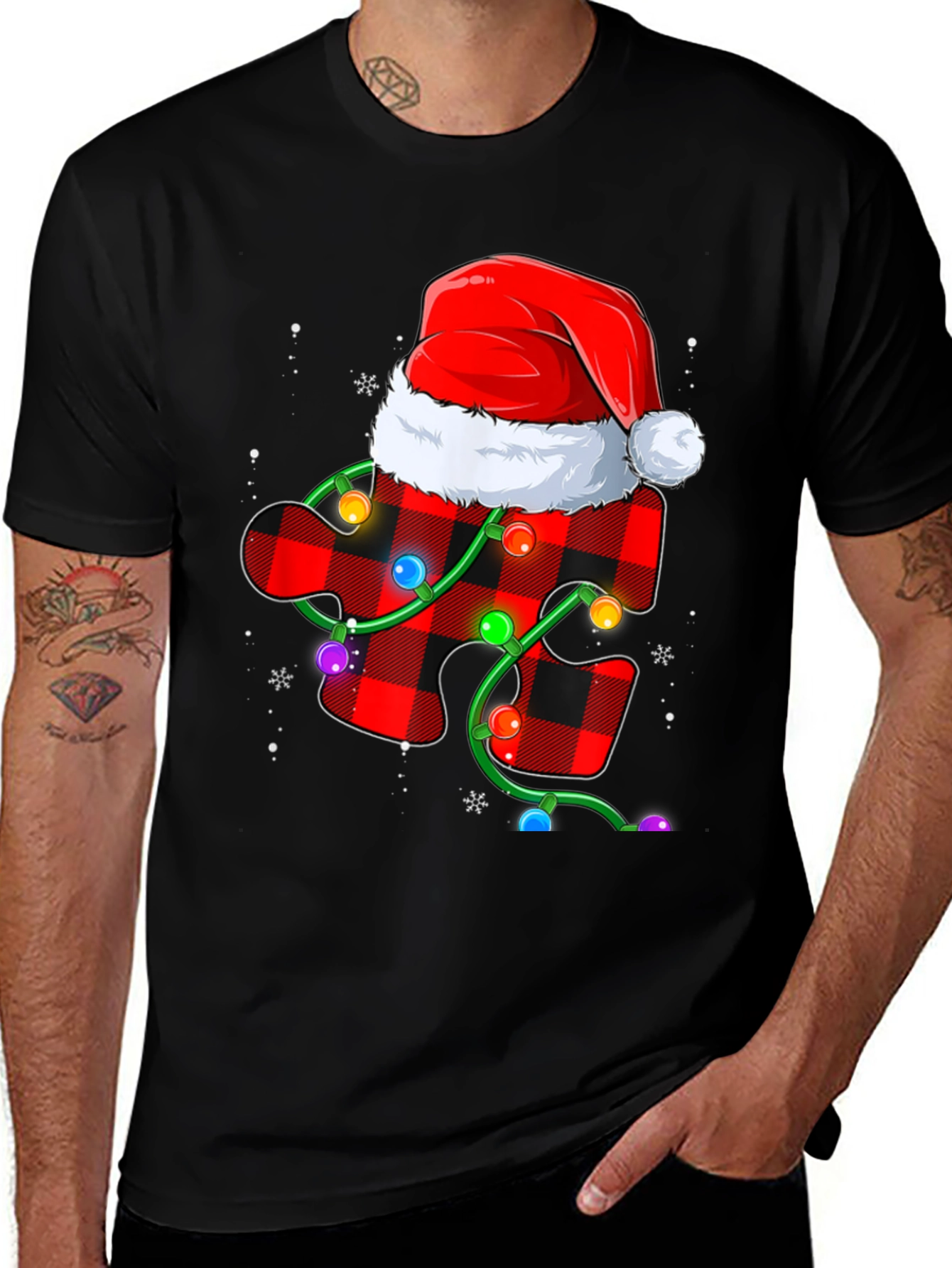 Christmas Autism Awareness Buffalo Plaid Puzzle T-Shirt