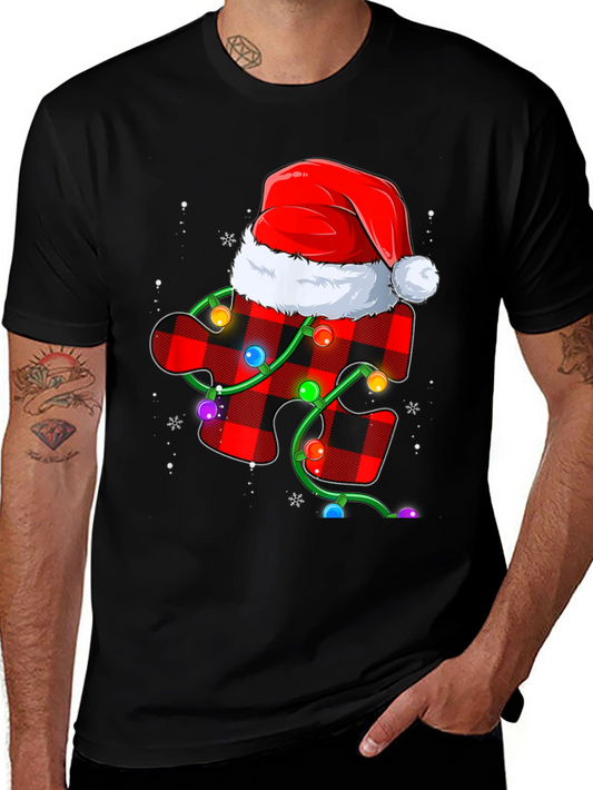 Christmas Autism Awareness Buffalo Plaid Puzzle T-Shirt