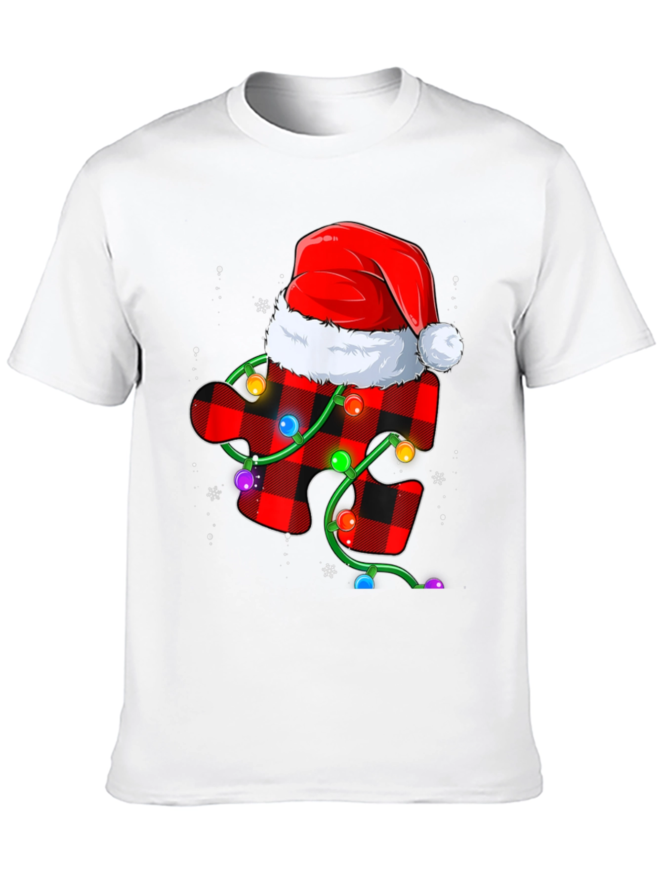 Christmas Autism Awareness Buffalo Plaid Puzzle T-Shirt