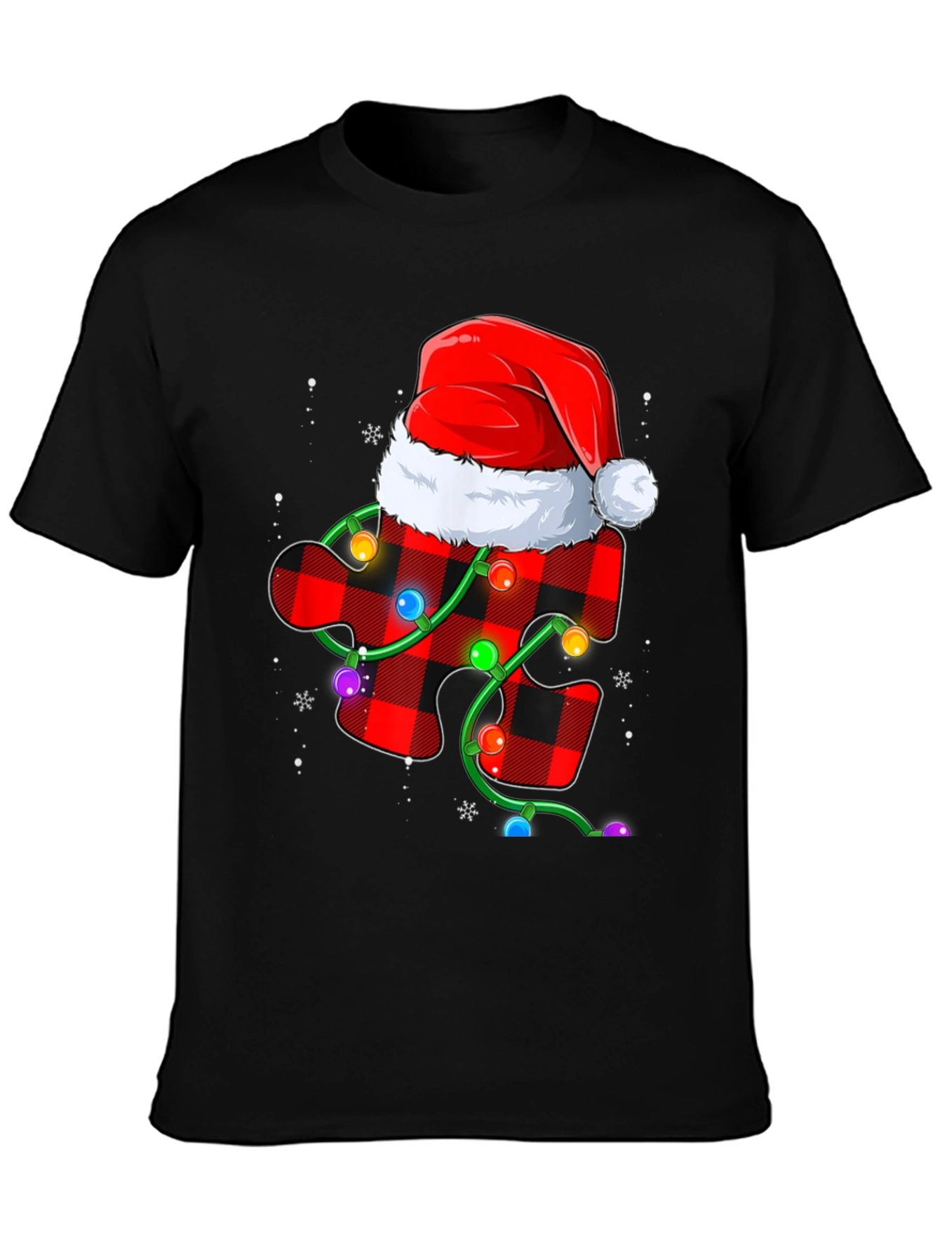 Christmas Autism Awareness Buffalo Plaid Puzzle T-Shirt