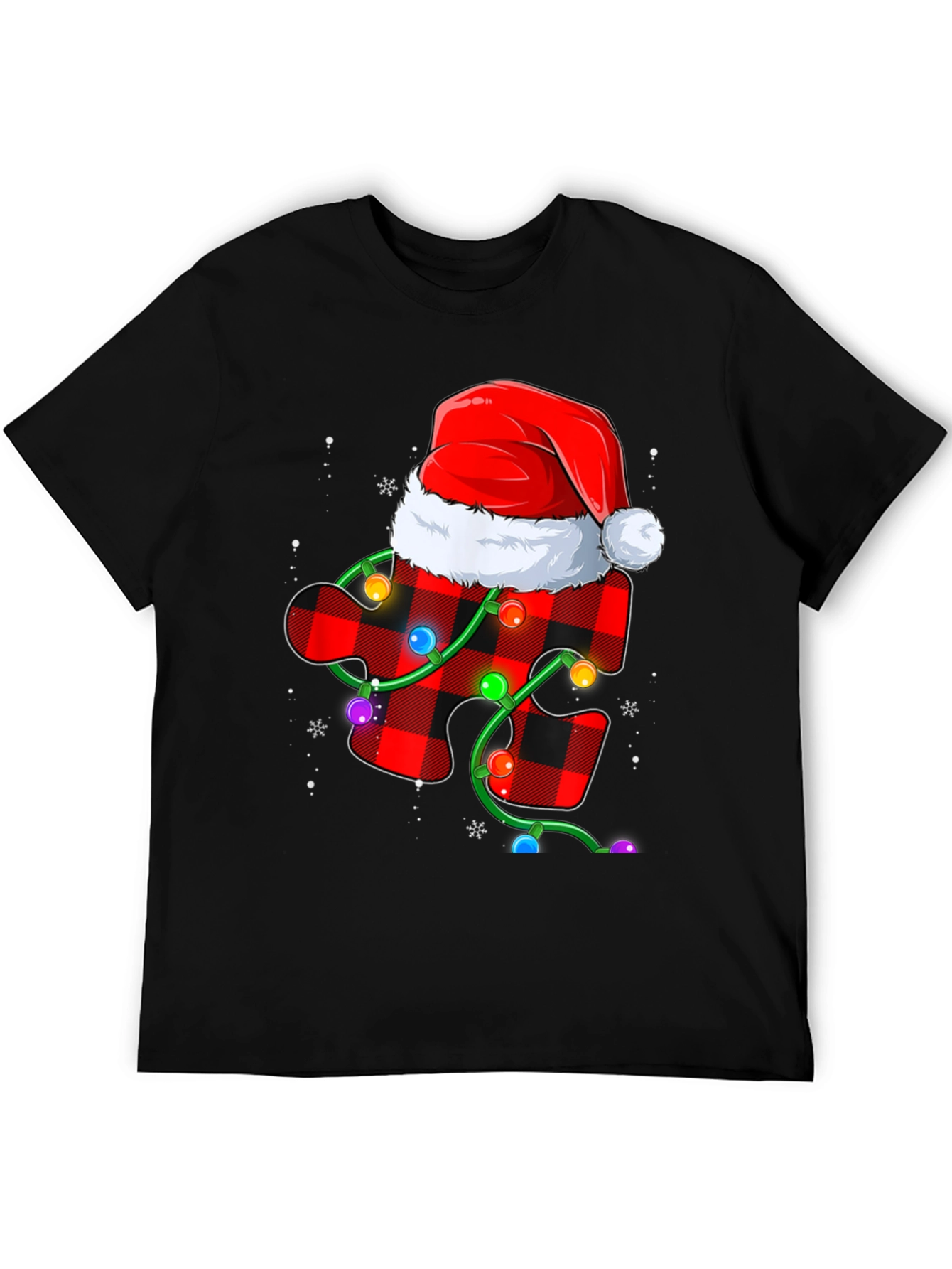 Christmas Autism Awareness Buffalo Plaid Puzzle T-Shirt