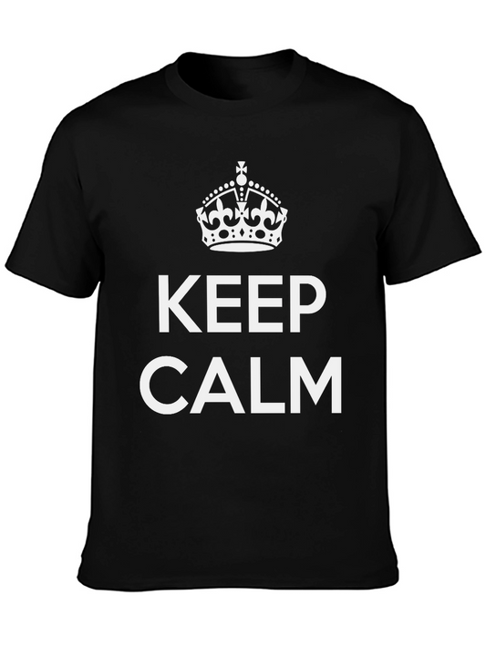Keep Calm T-Shirt - Black Crew Neck Tee with Crown