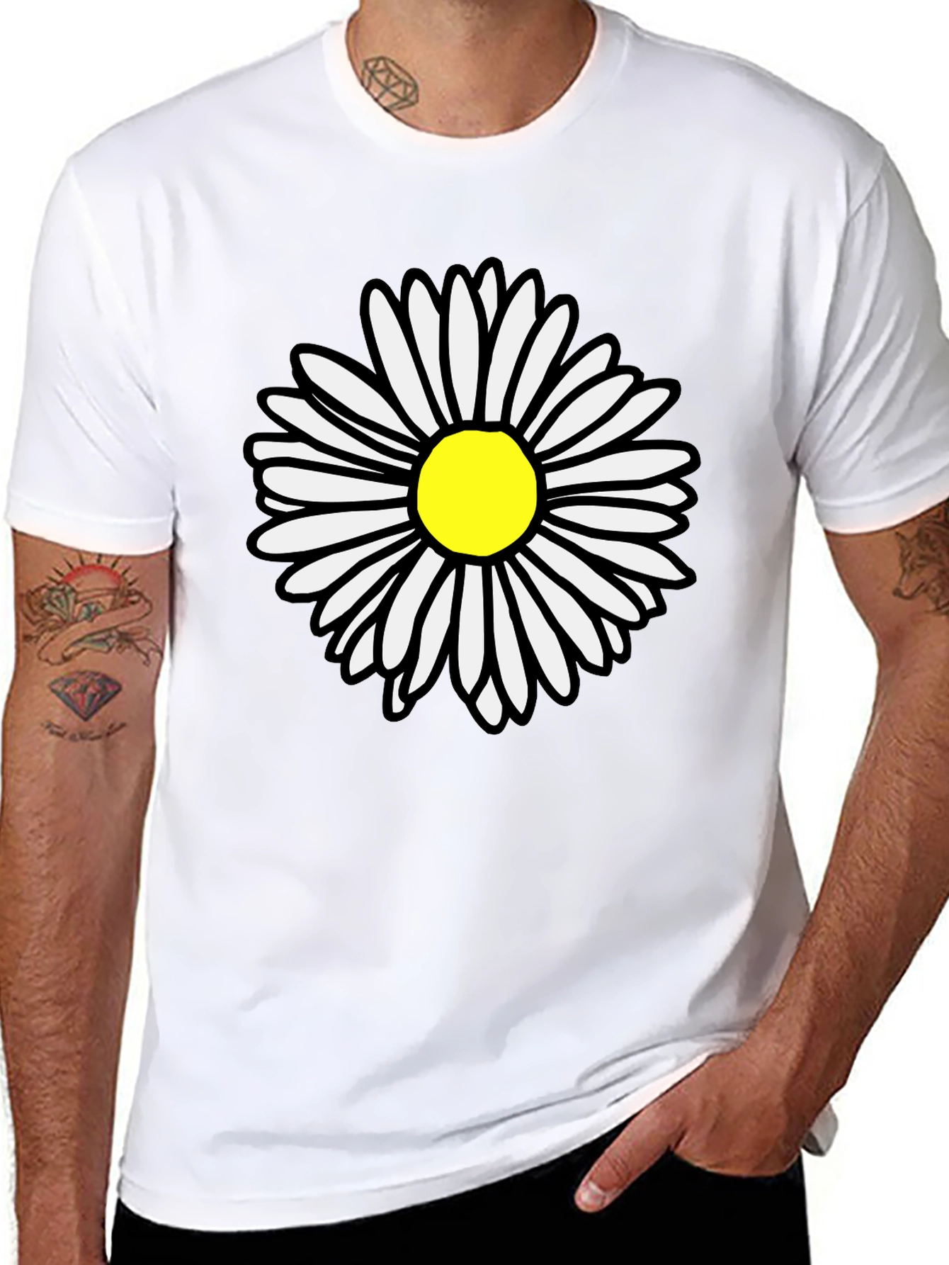 Daisy Graphic T-Shirt - Black Cotton Casual Tee