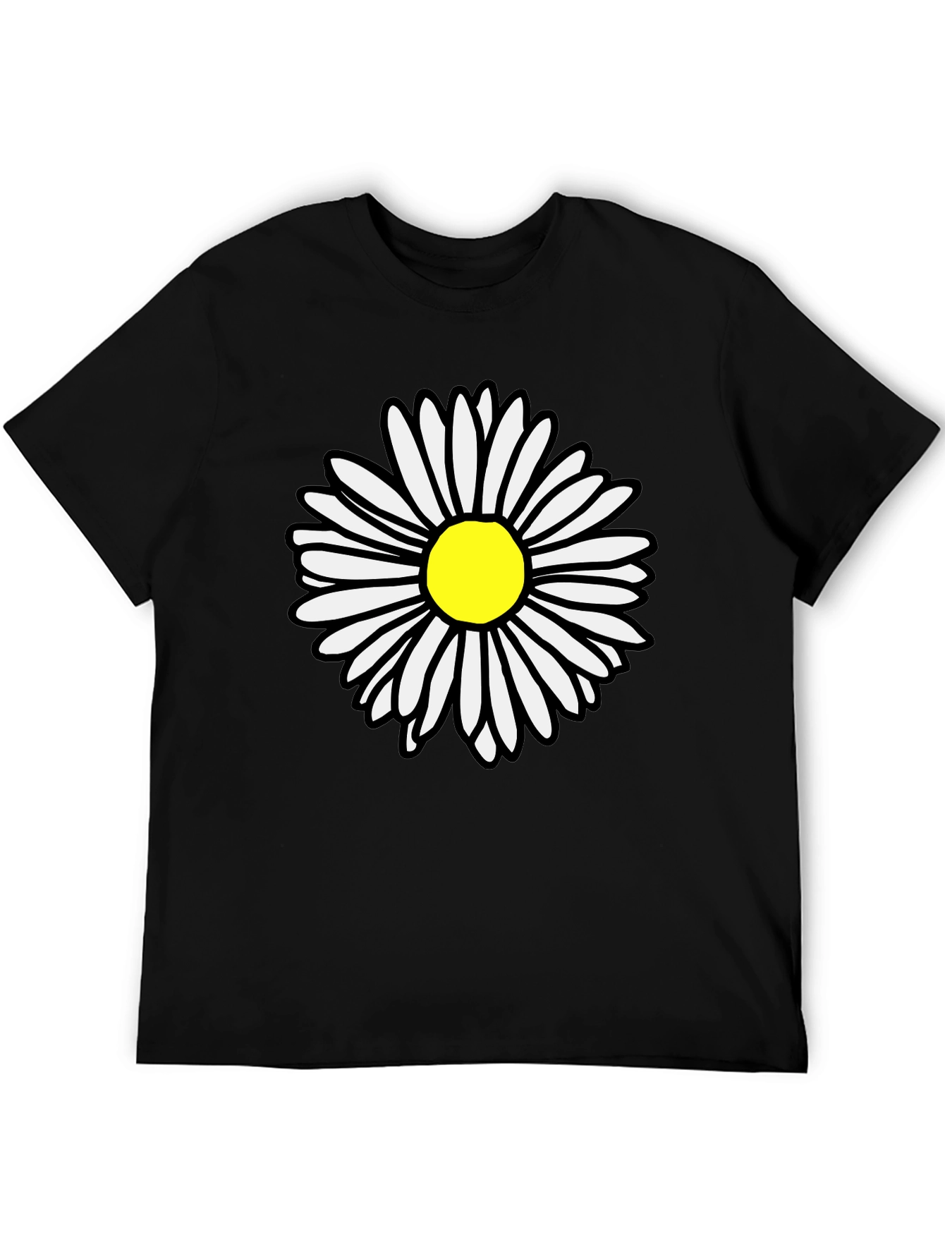 Daisy Graphic T-Shirt - Black Cotton Casual Tee