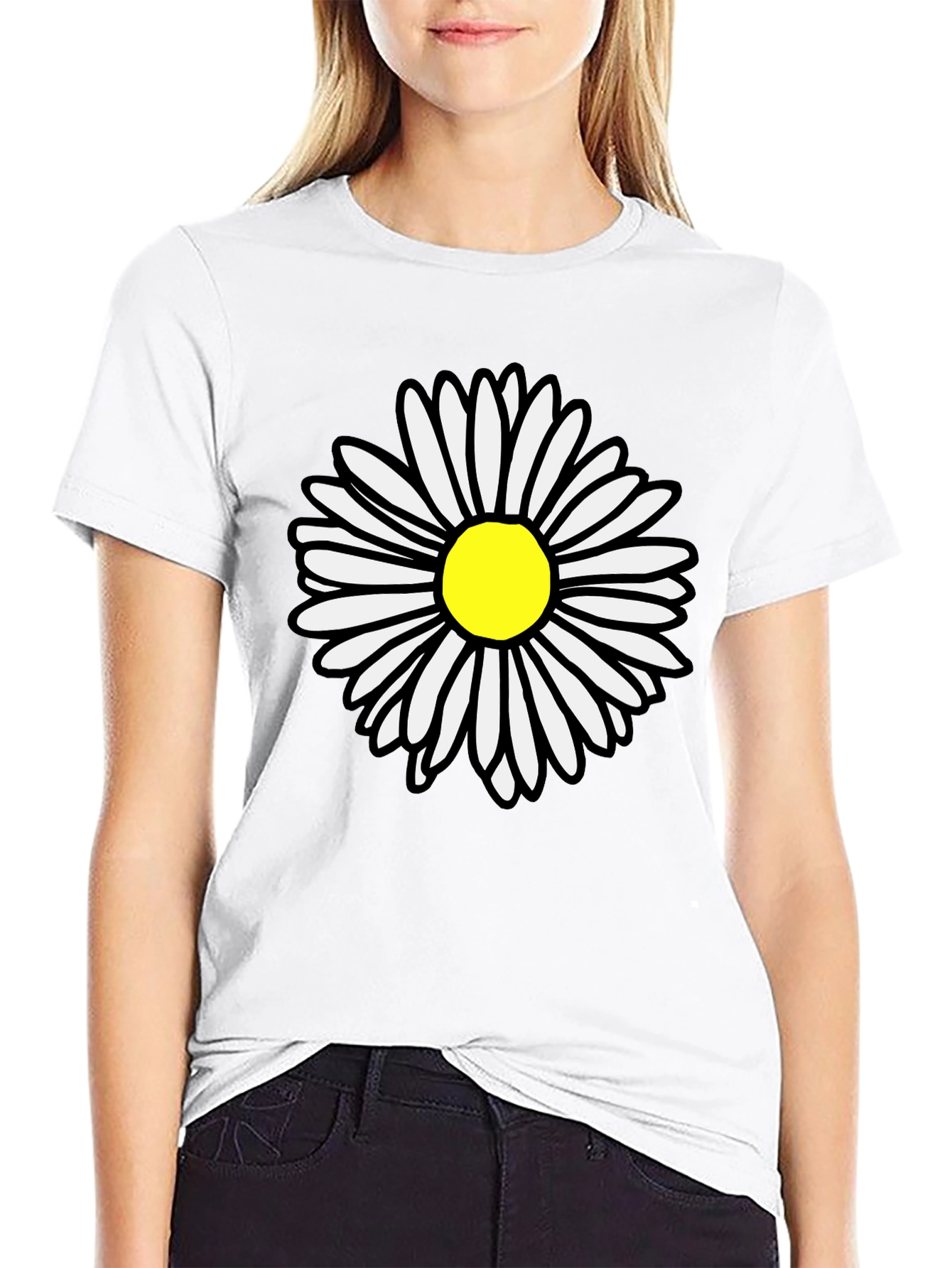 Daisy Graphic T-Shirt - Black Cotton Casual Tee