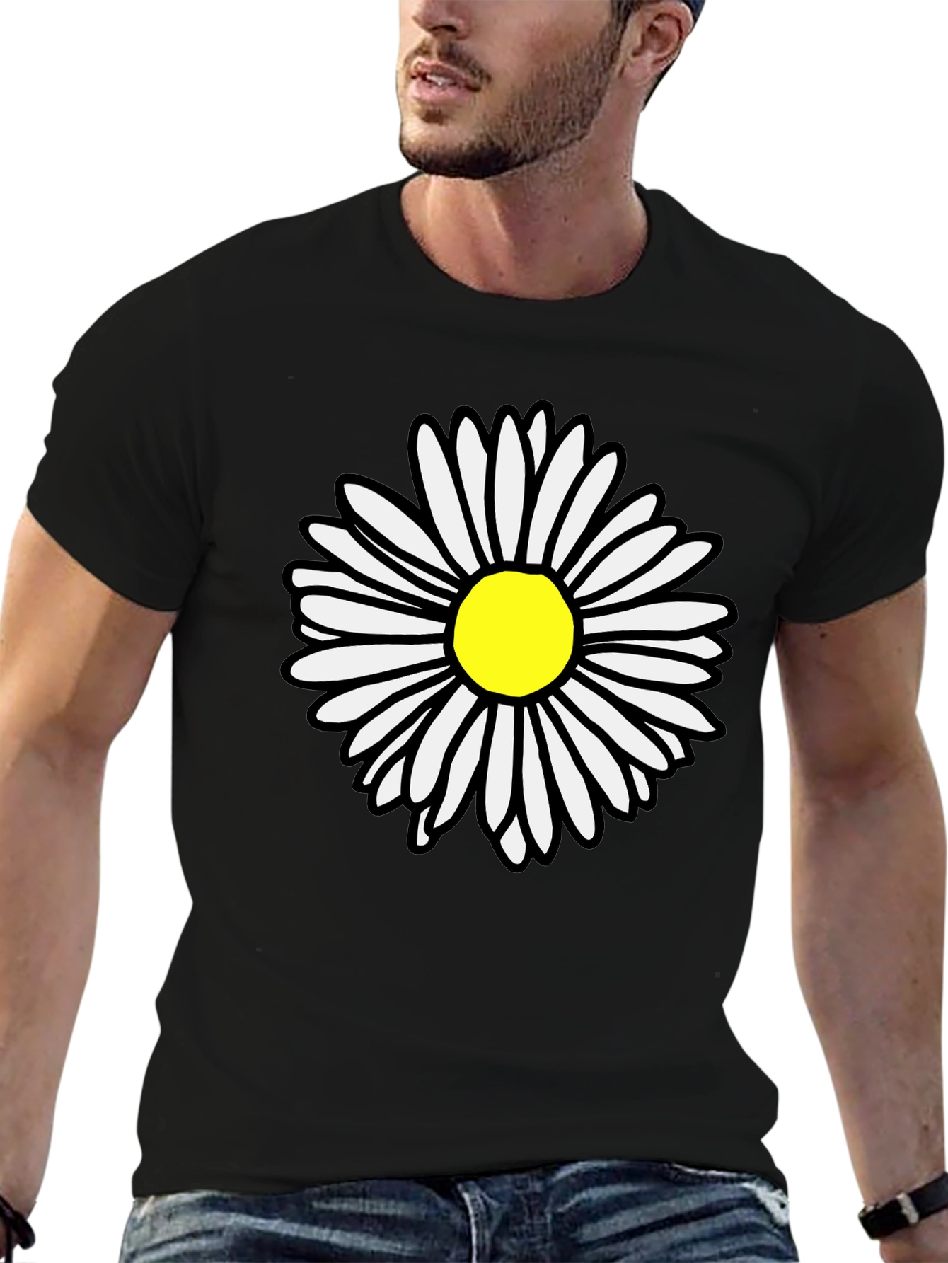 Daisy Graphic T-Shirt - Black Cotton Casual Tee