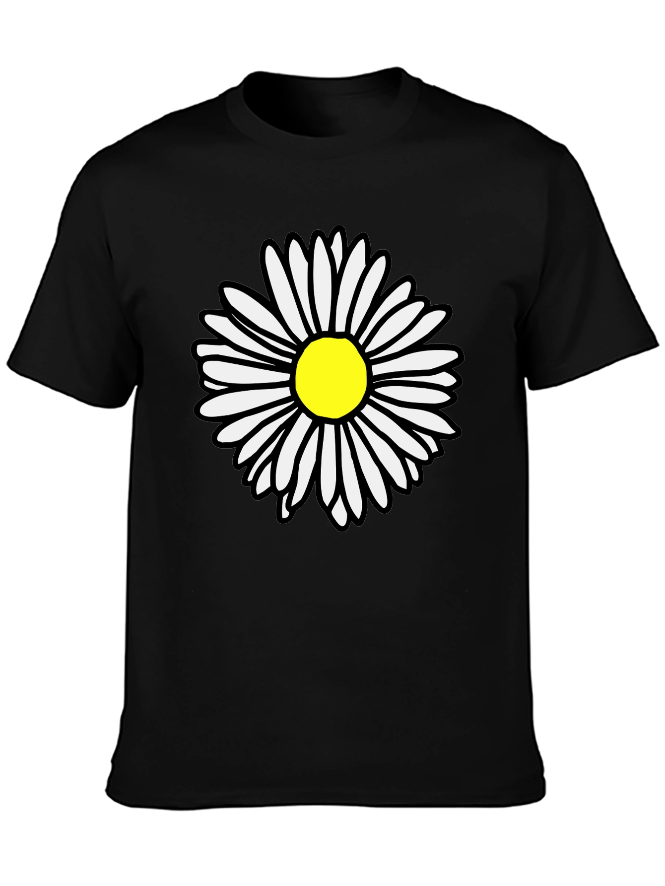 Daisy Graphic T-Shirt - Black Cotton Casual Tee