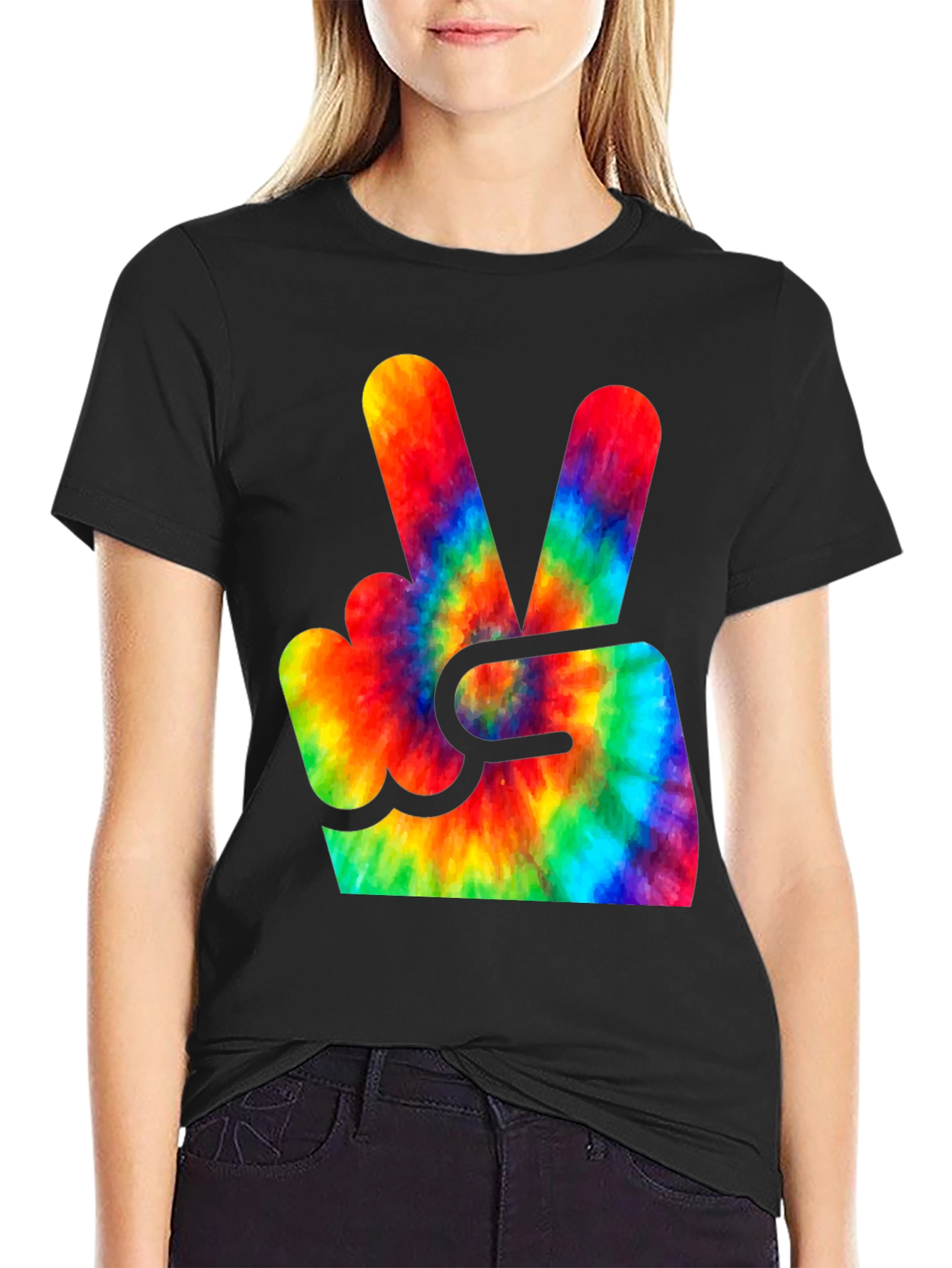 Tie-Dye Peace Sign Black T-Shirt