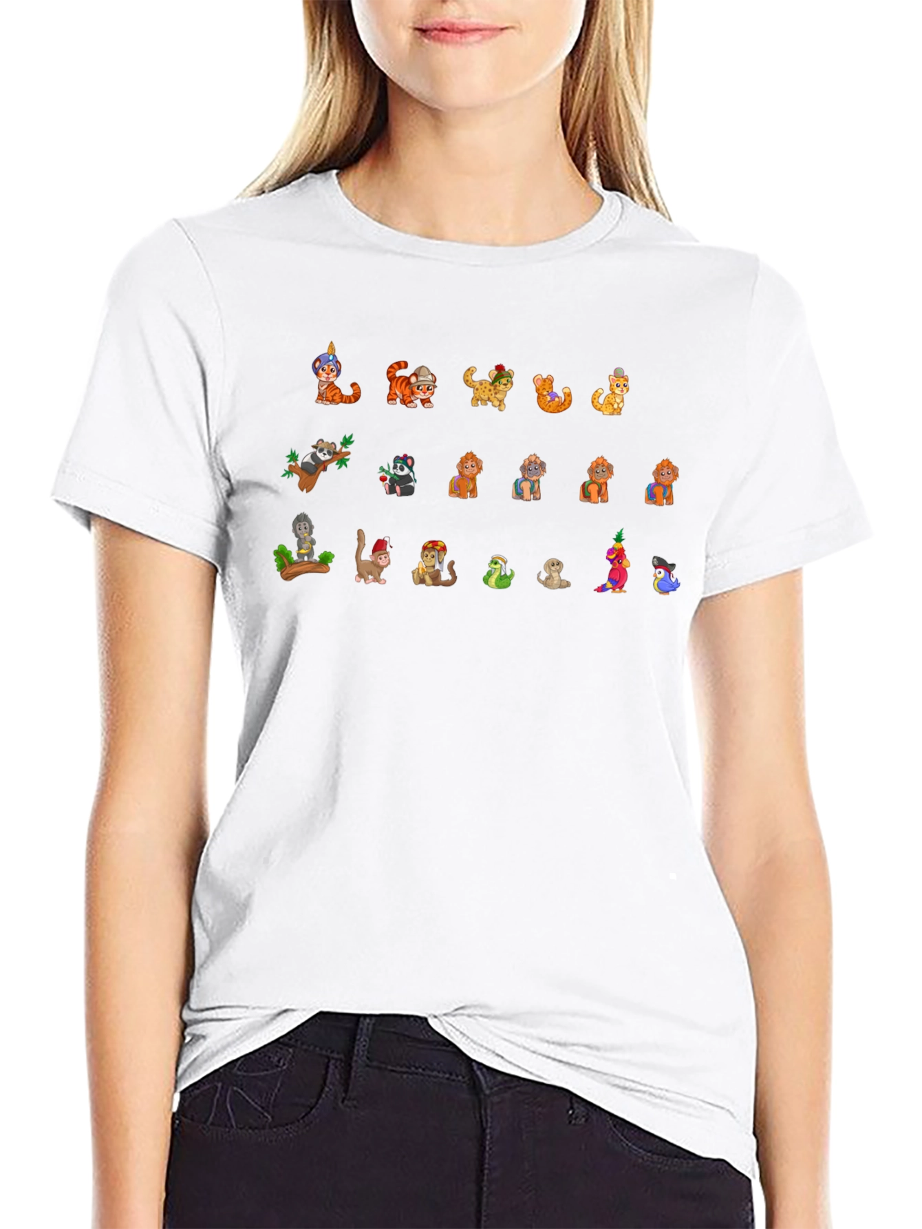 Cartoon Animal Print Black T-Shirt