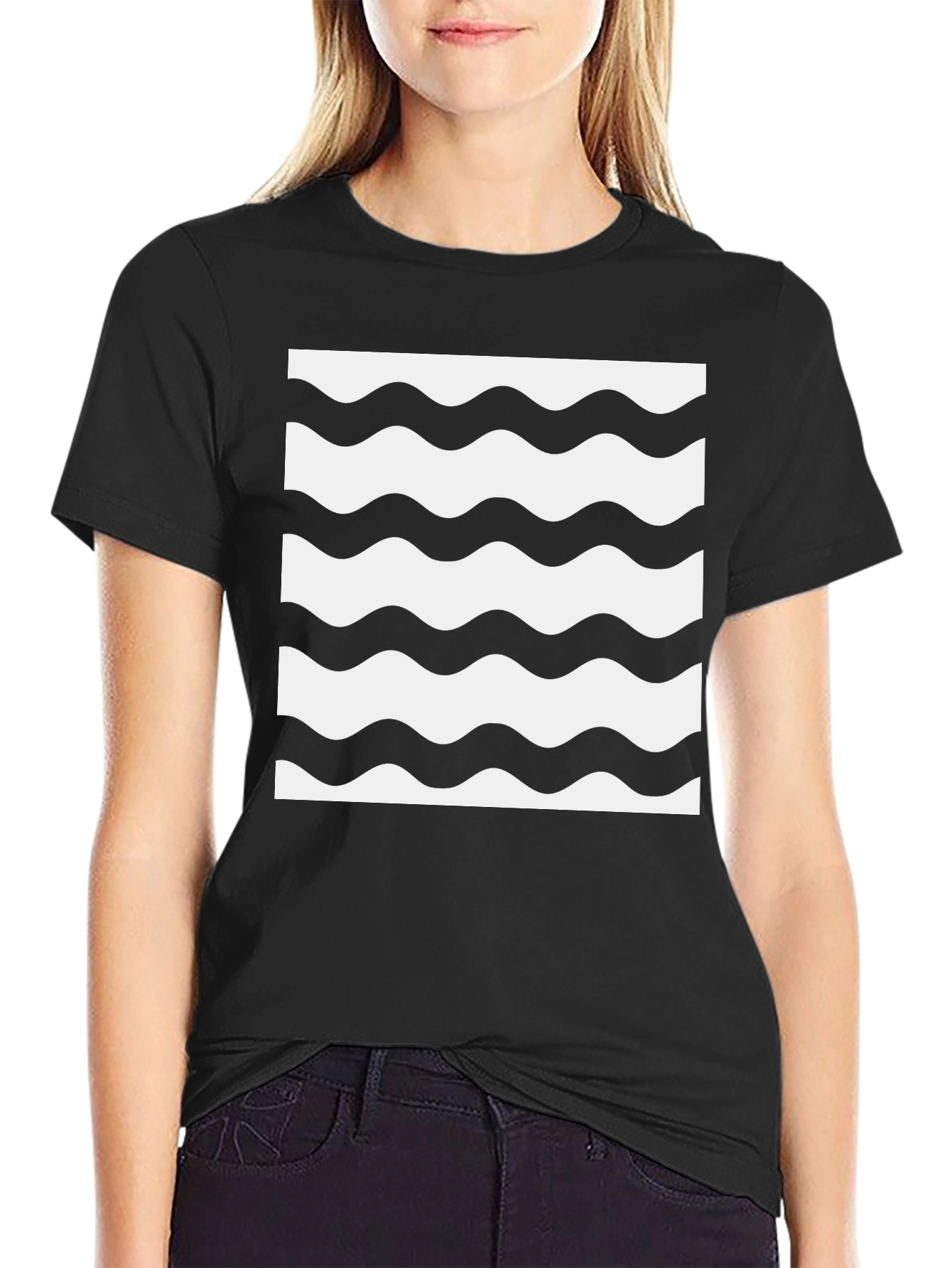 Stylish Wave Pattern Black T-Shirt