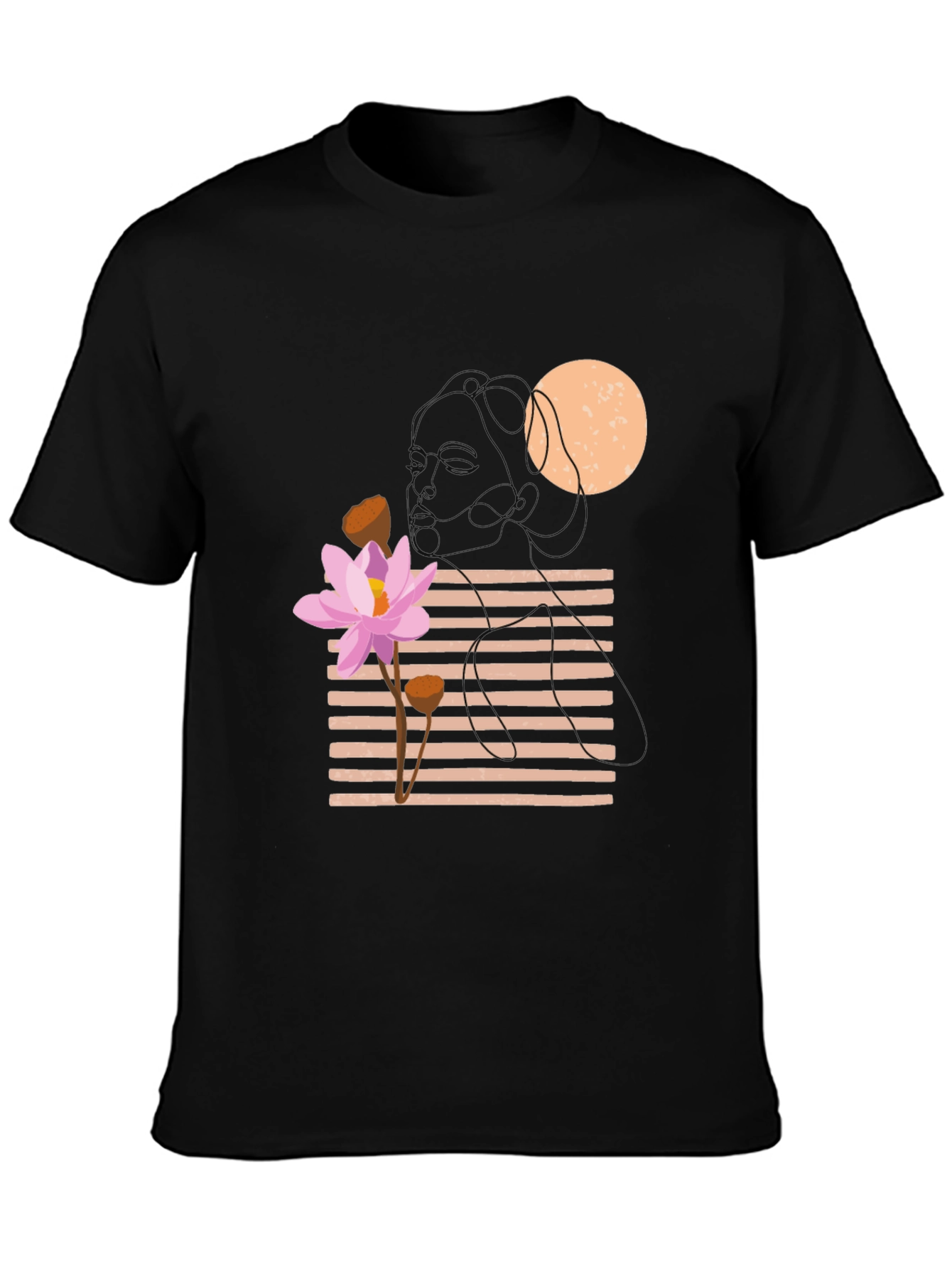 Lotus Graphic Tee - Black Cotton Casual T-Shirt