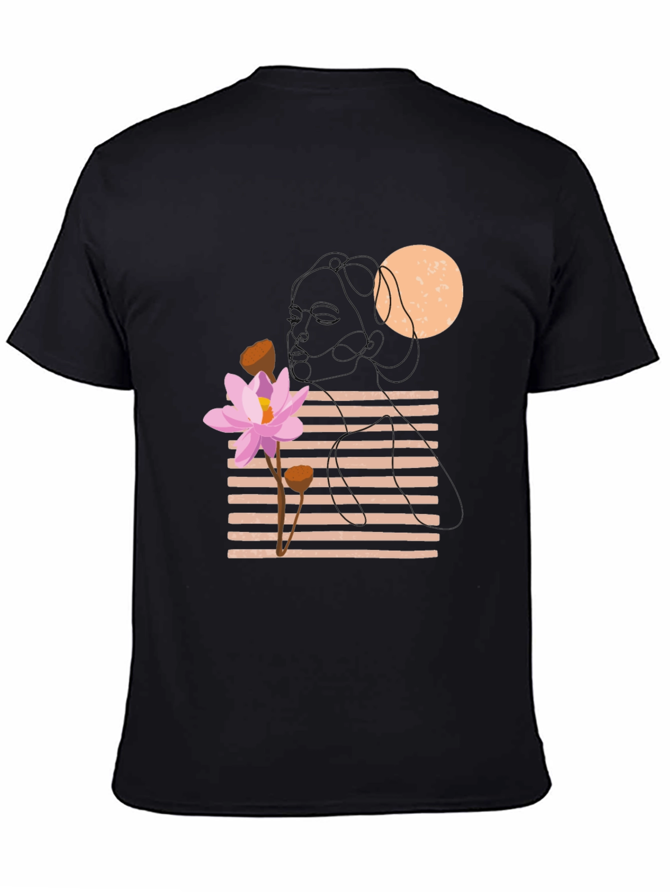 Lotus Graphic Tee - Black Cotton Casual T-Shirt
