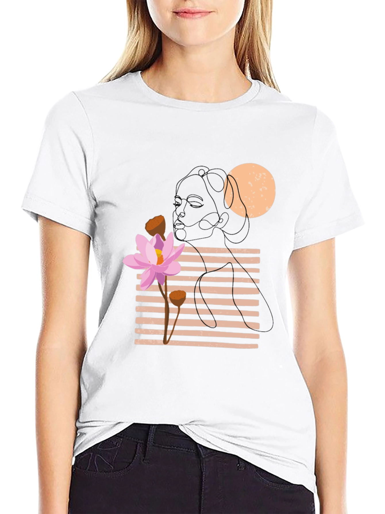 Lotus Graphic Tee - Black Cotton Casual T-Shirt