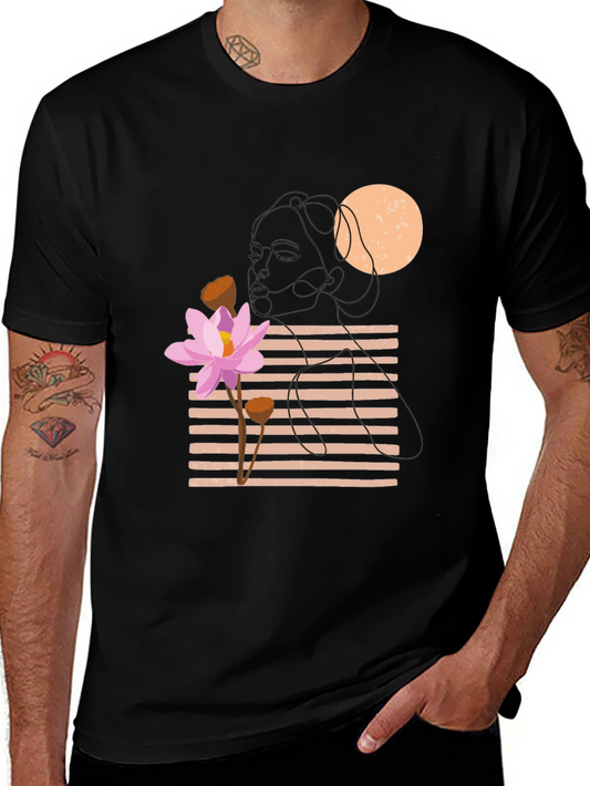 Lotus Graphic Tee - Black Cotton Casual T-Shirt
