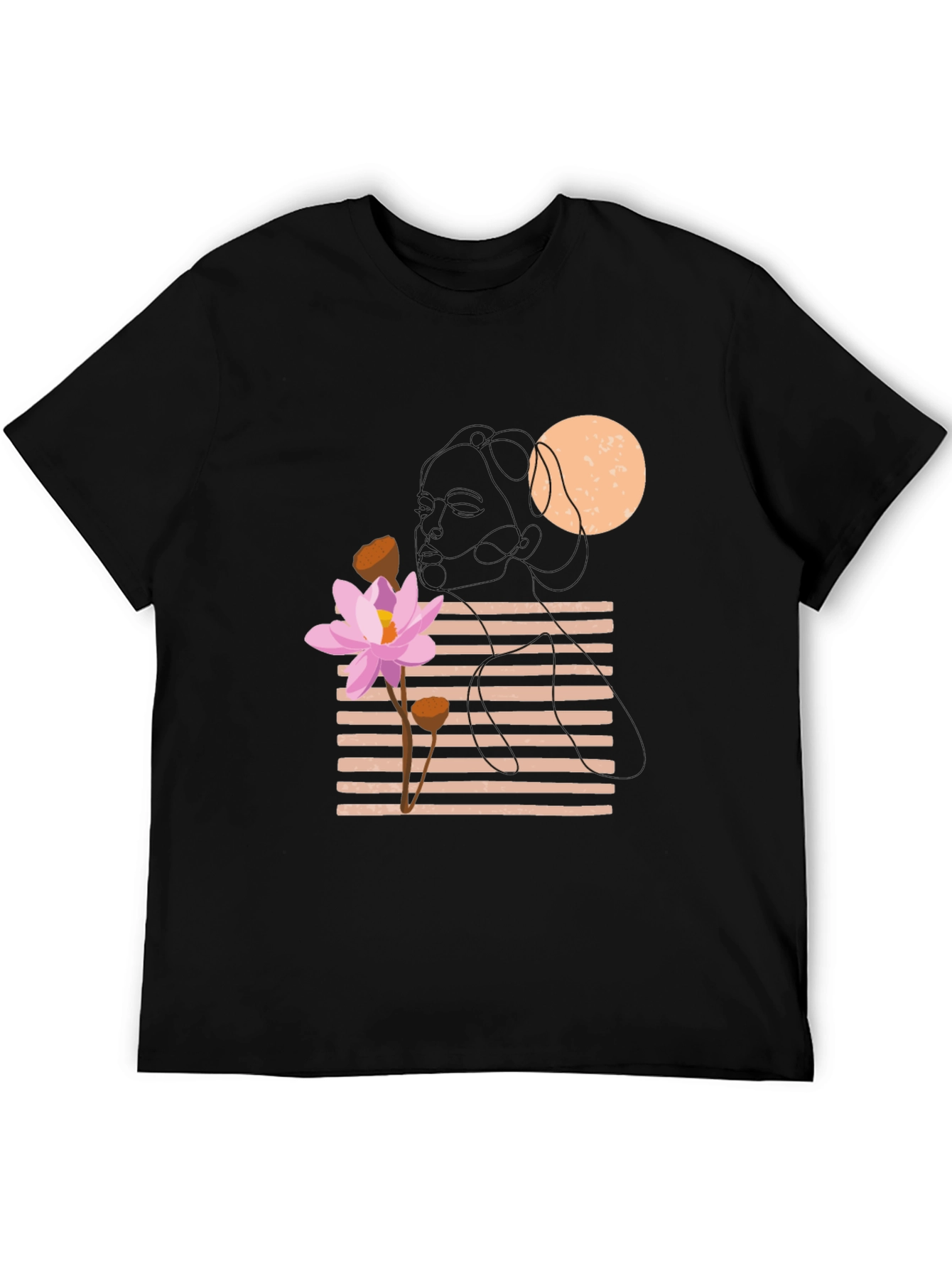 Lotus Graphic Tee - Black Cotton Casual T-Shirt