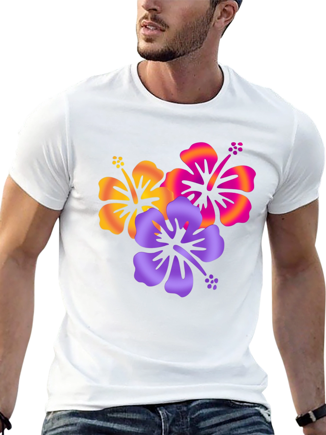 Tropical Hibiscus Graphic T-Shirt - Casual Black Tee