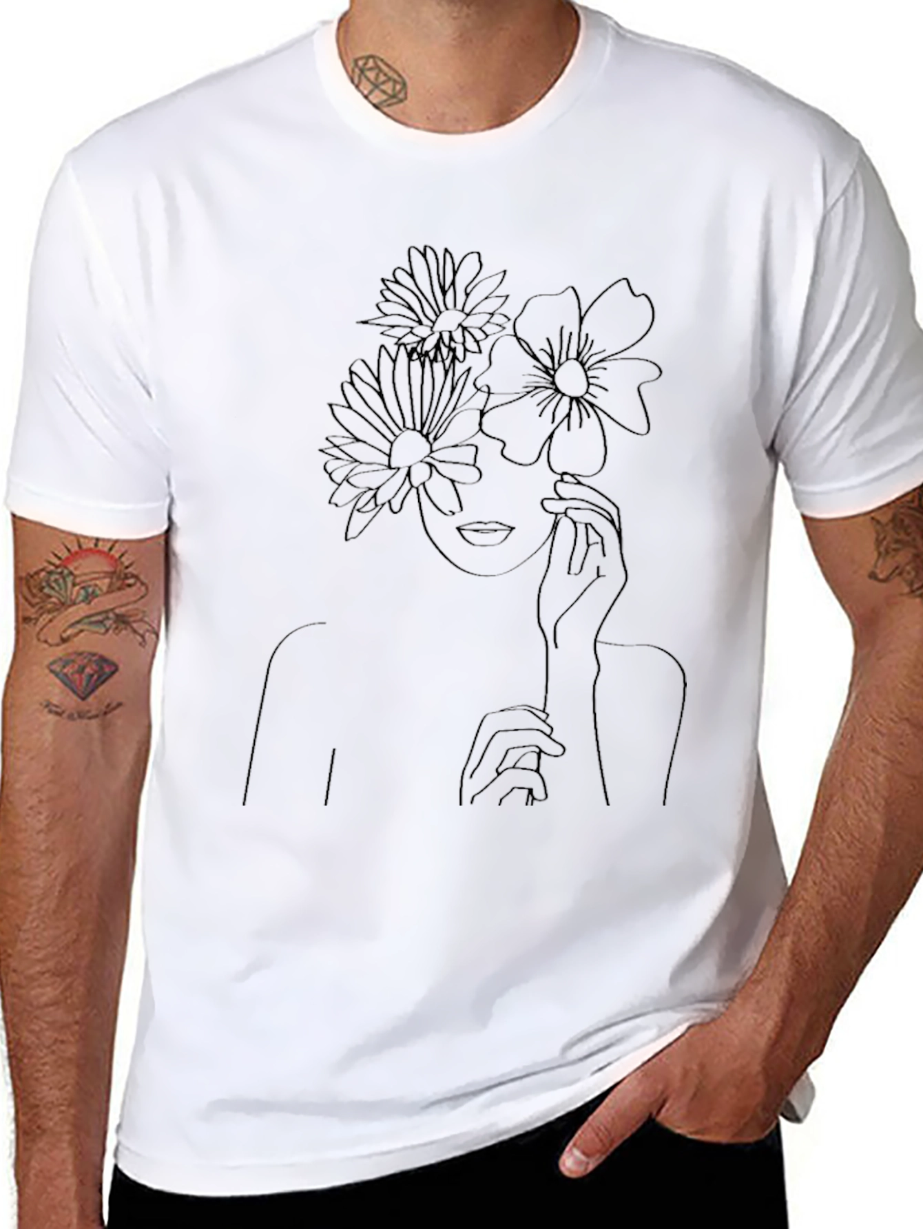 Floral Woman Line Art Graphic Tee