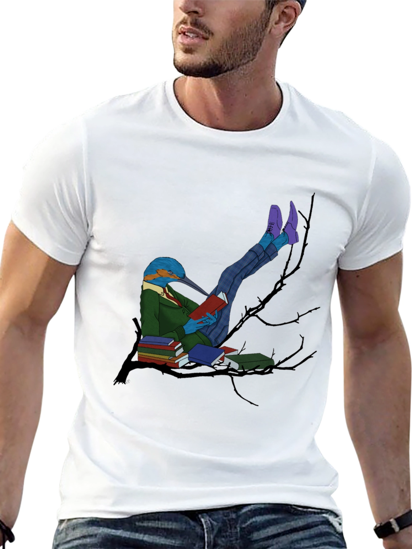 Kingfisher Reader Graphic Tee - Bird Lover T-Shirt