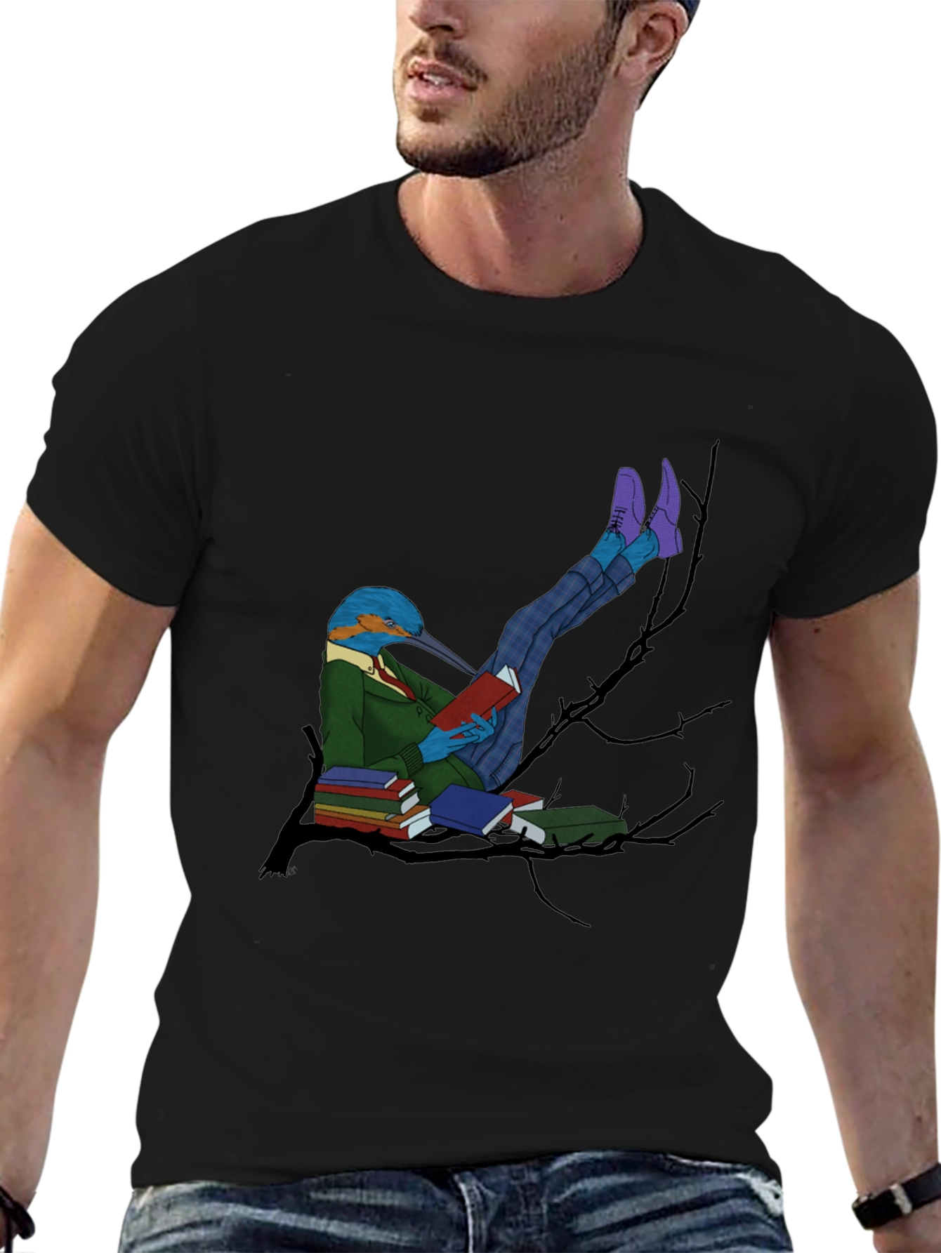 Kingfisher Reader Graphic Tee - Bird Lover T-Shirt