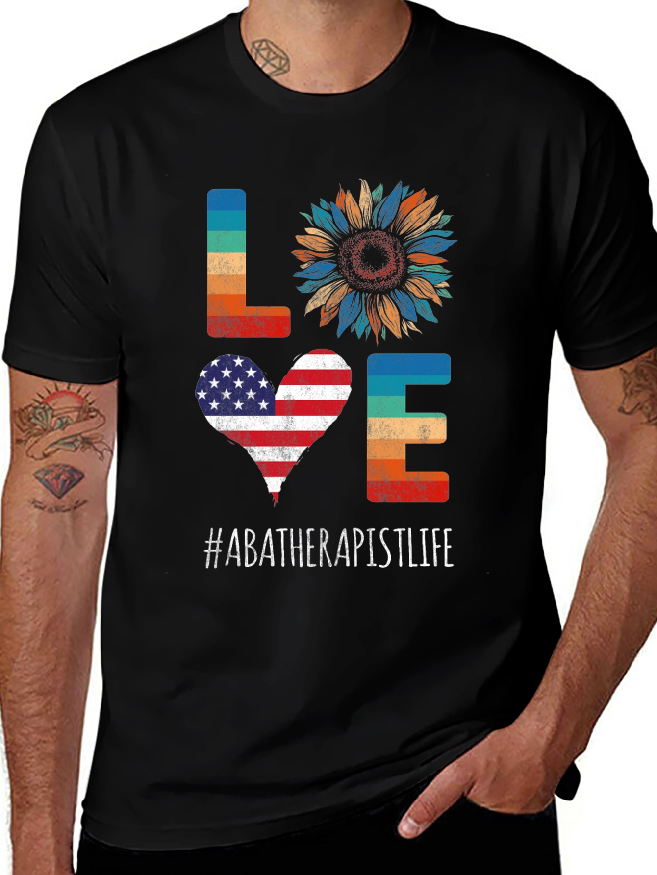 ABA Therapist Life LOVE T-Shirt - Patriotic Sunflower Design