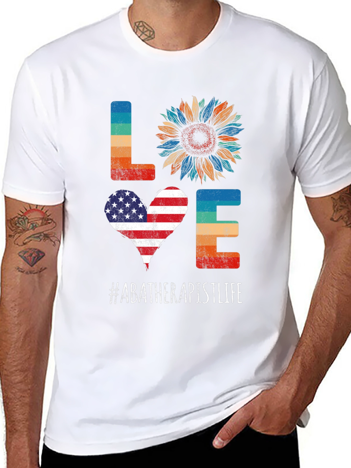 ABA Therapist Life LOVE T-Shirt - Patriotic Sunflower Design