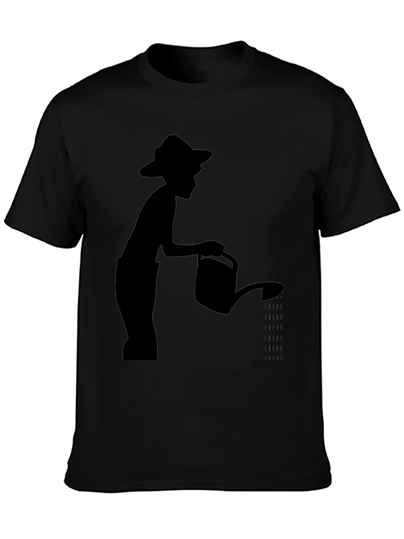 Silhouette Boy Watering Shirt - Black Cotton Tee