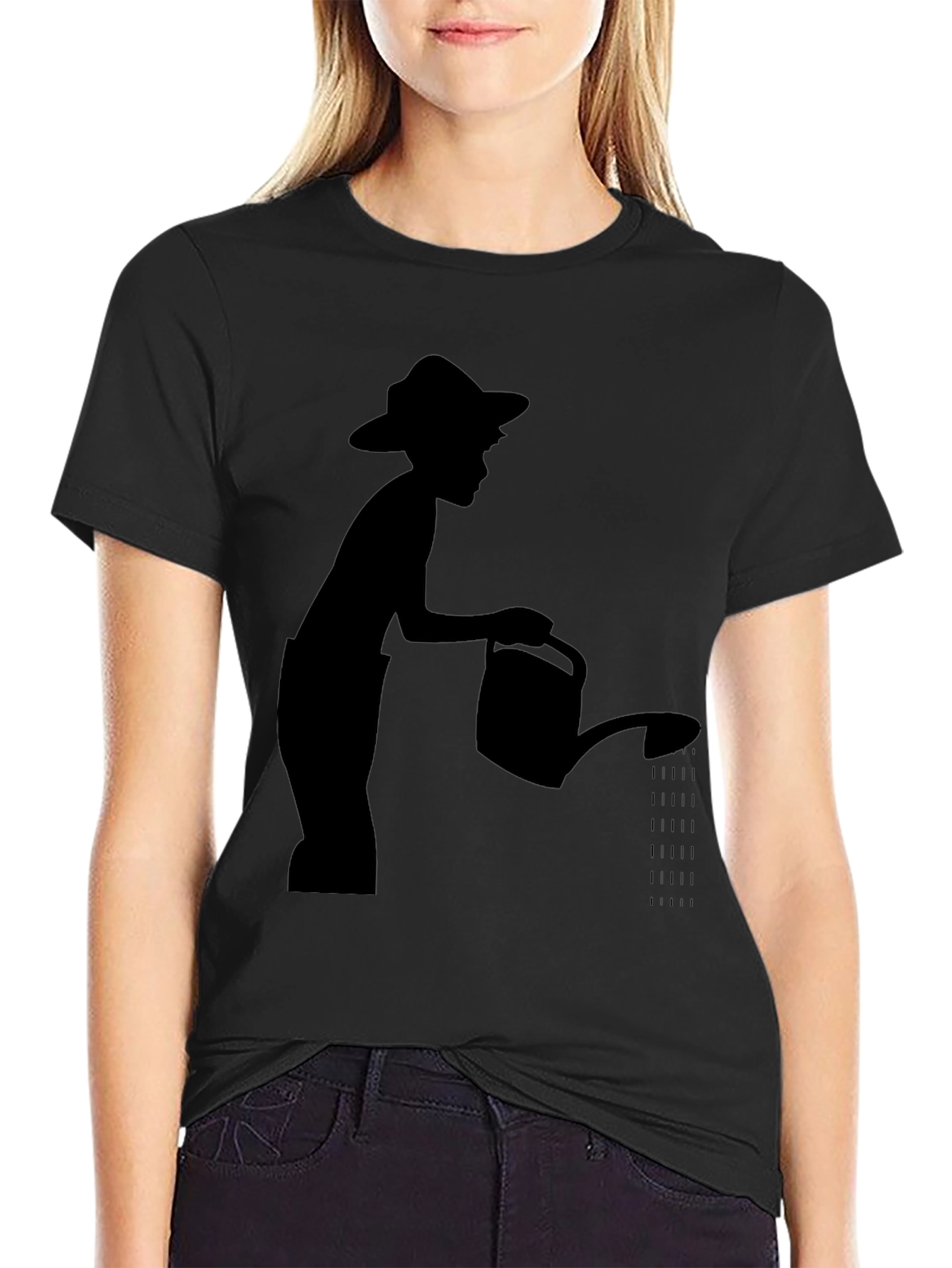 Silhouette Boy Watering Shirt - Black Cotton Tee