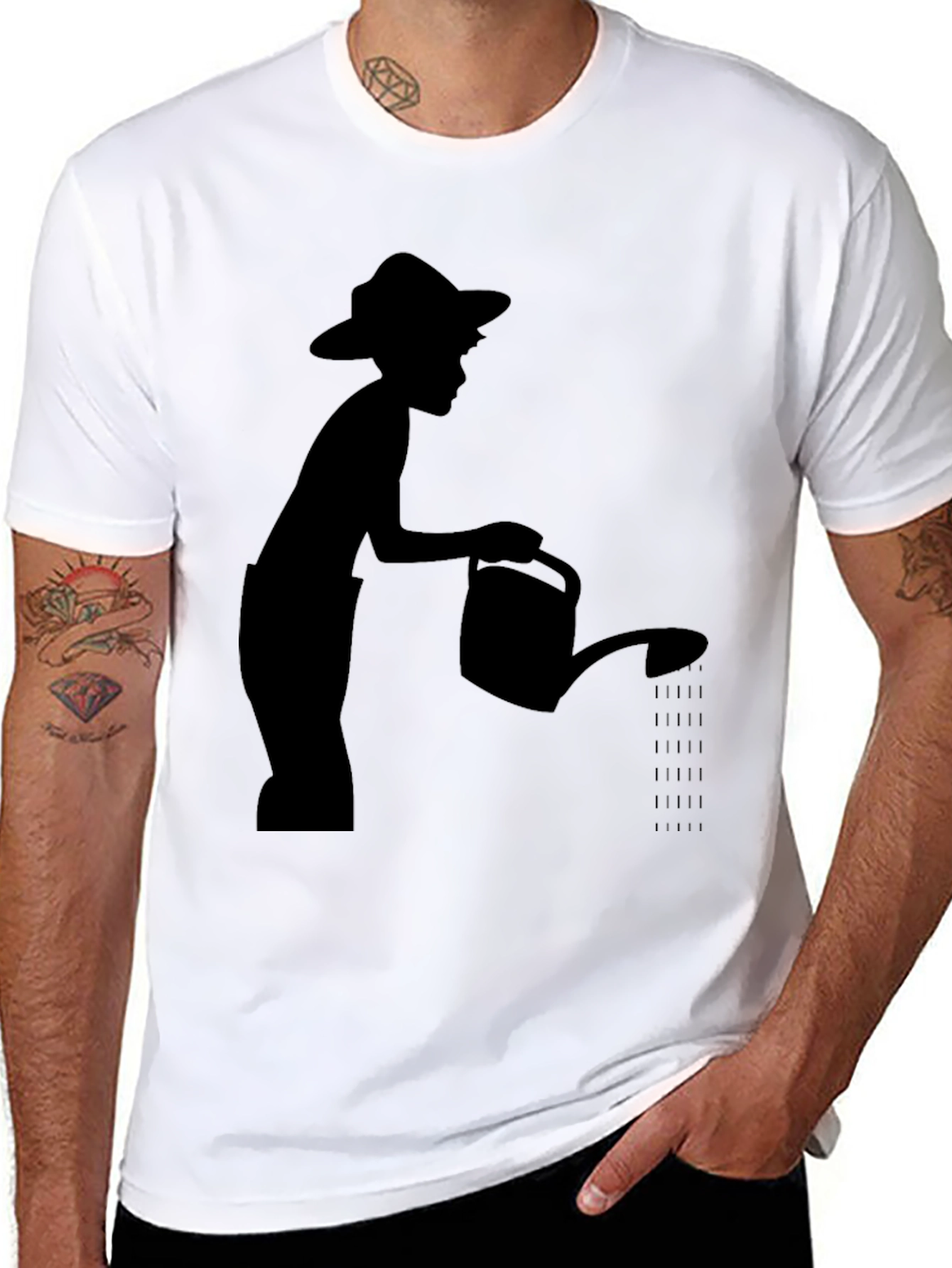 Silhouette Boy Watering Shirt - Black Cotton Tee