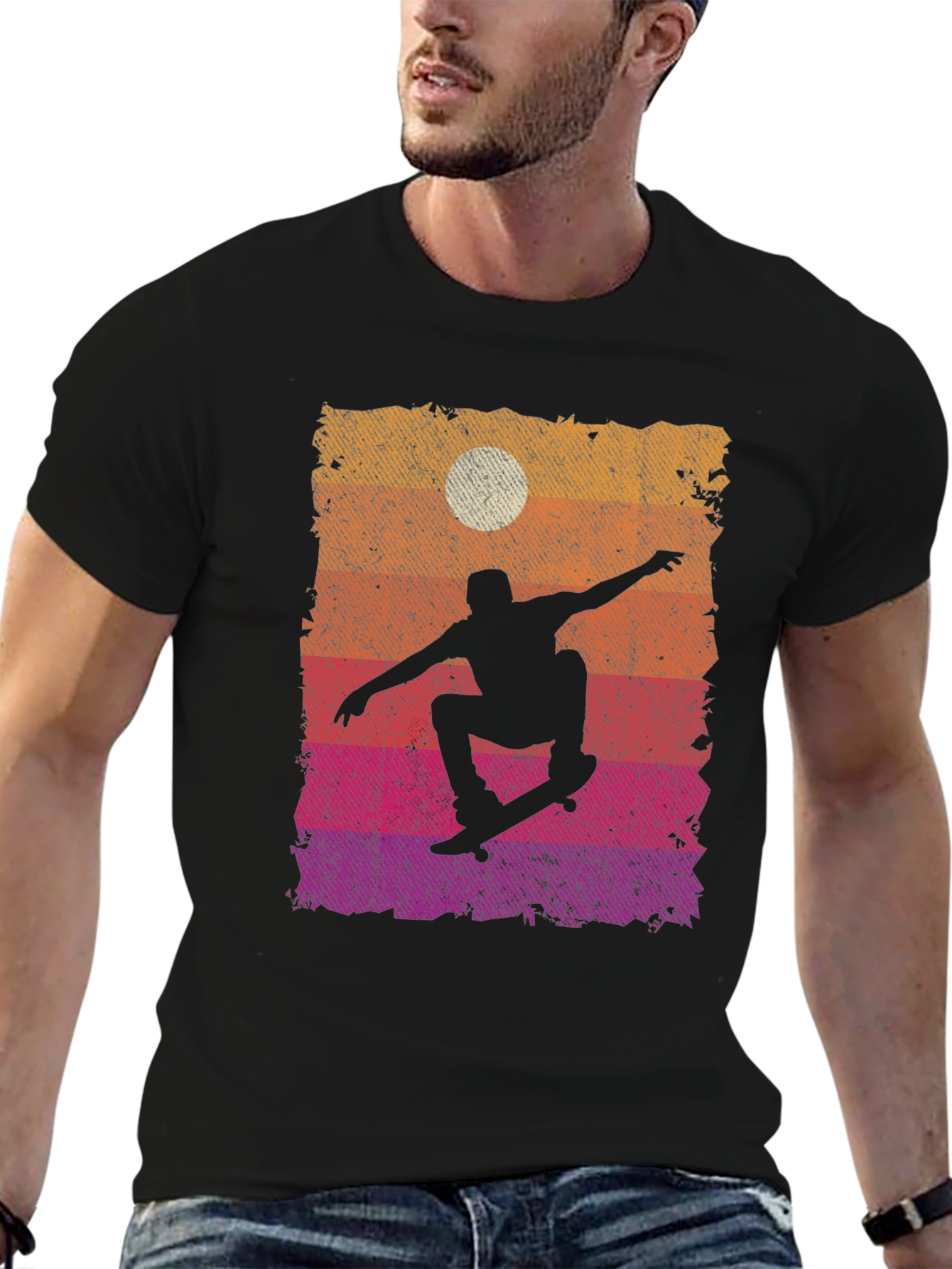 Skateboarding Sunset Graphic Tee - Cool Skater Design