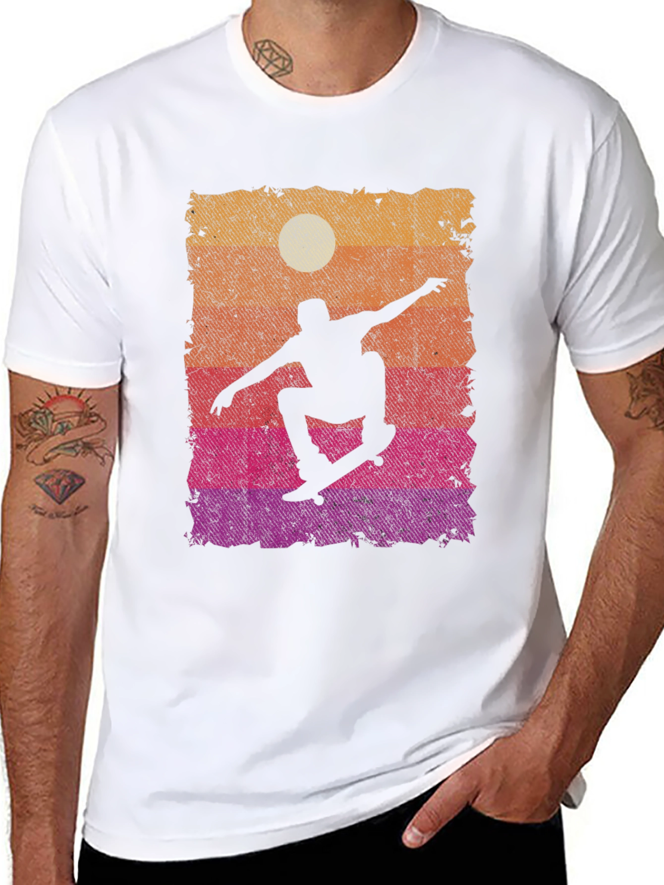 Skateboarding Sunset Graphic Tee - Cool Skater Design