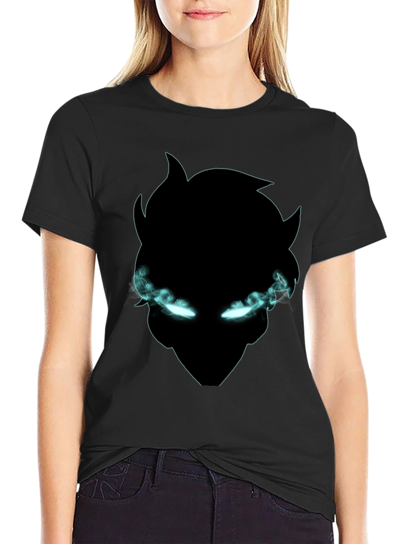 Black Graphic Tee: Mystical Glowing Eyes Design
