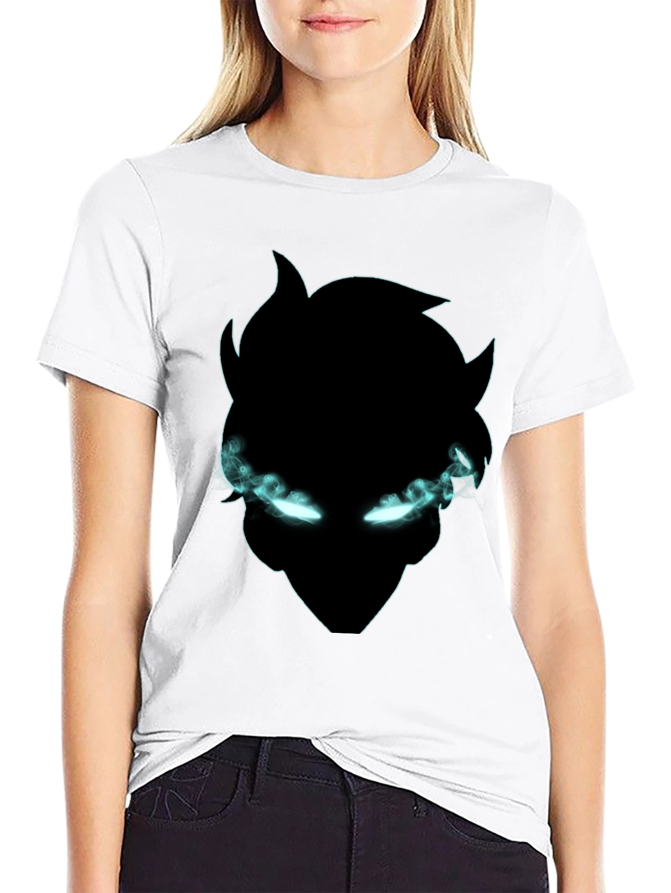 Black Graphic Tee: Mystical Glowing Eyes Design