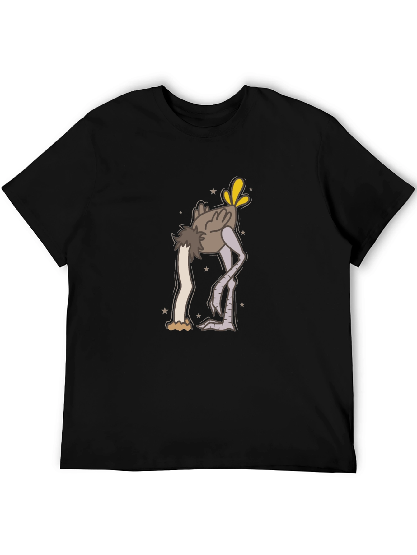 Black Ostrich Head in Sand Cartoon T-Shirt