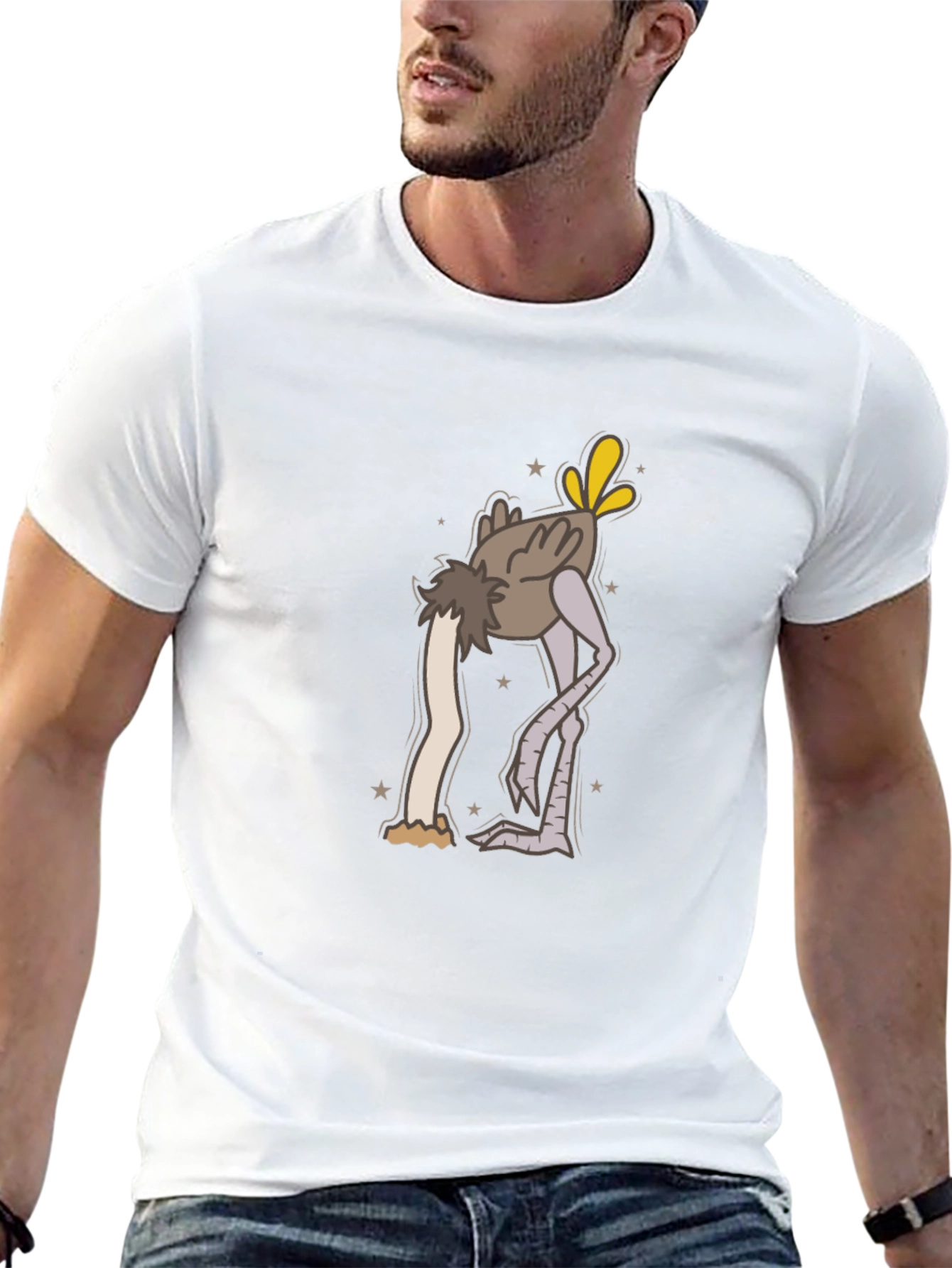 Black Ostrich Head in Sand Cartoon T-Shirt