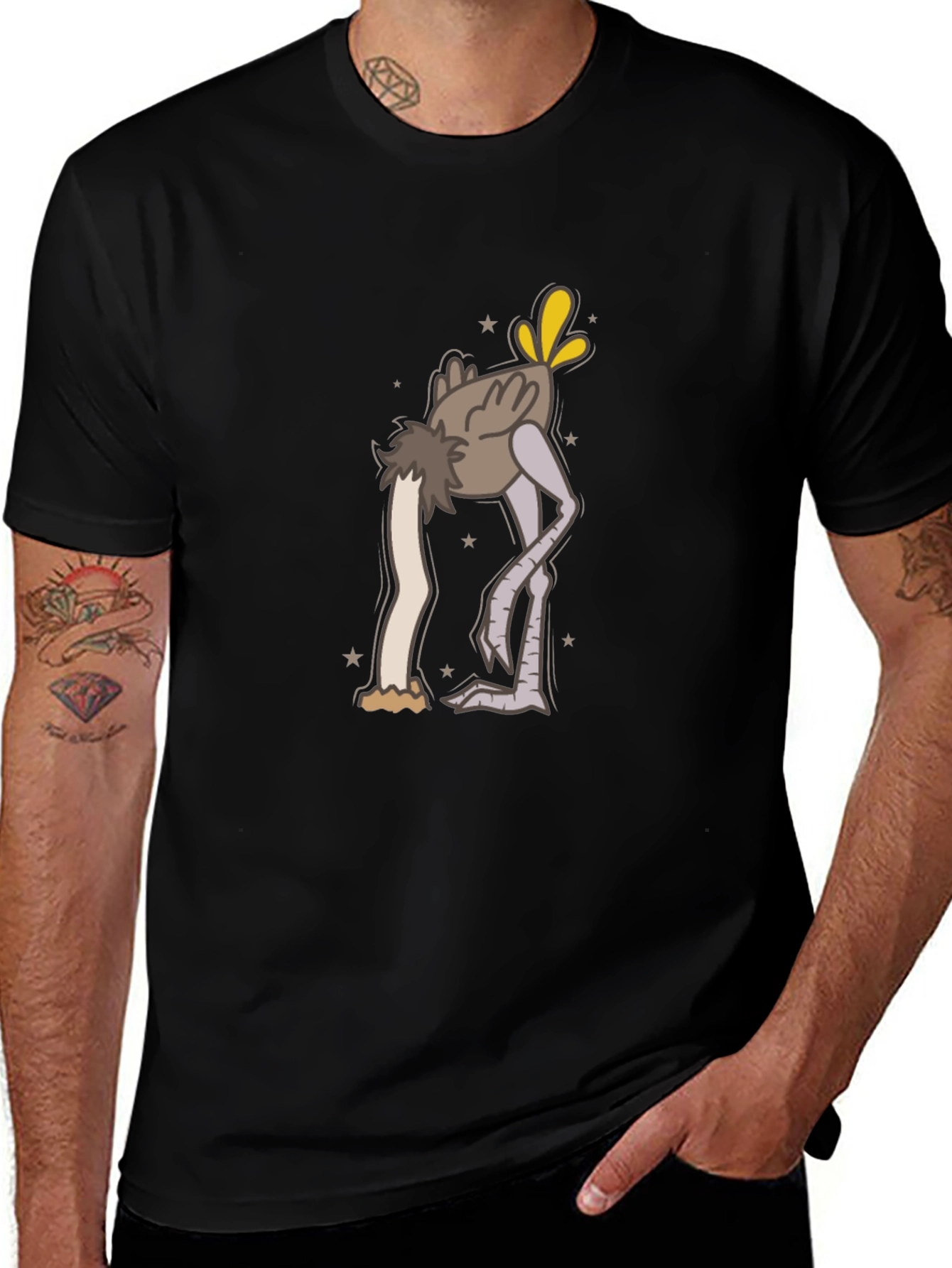 Black Ostrich Head in Sand Cartoon T-Shirt