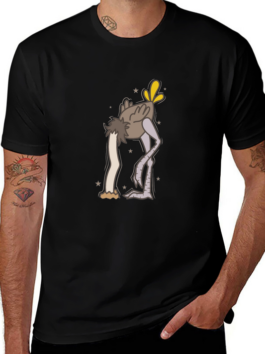 Black Ostrich Head in Sand Cartoon T-Shirt